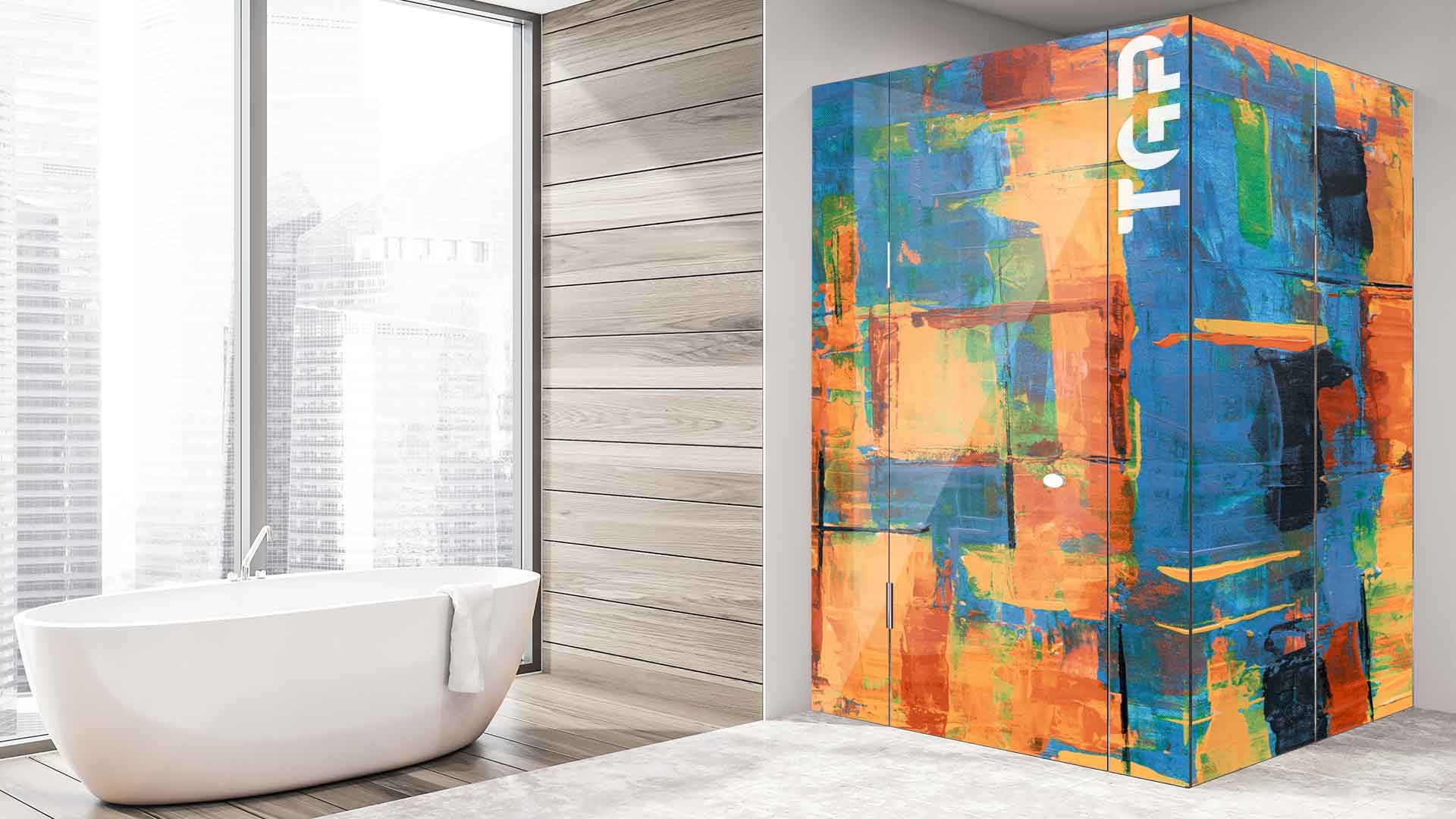 ART001 printed glass shower enclosure