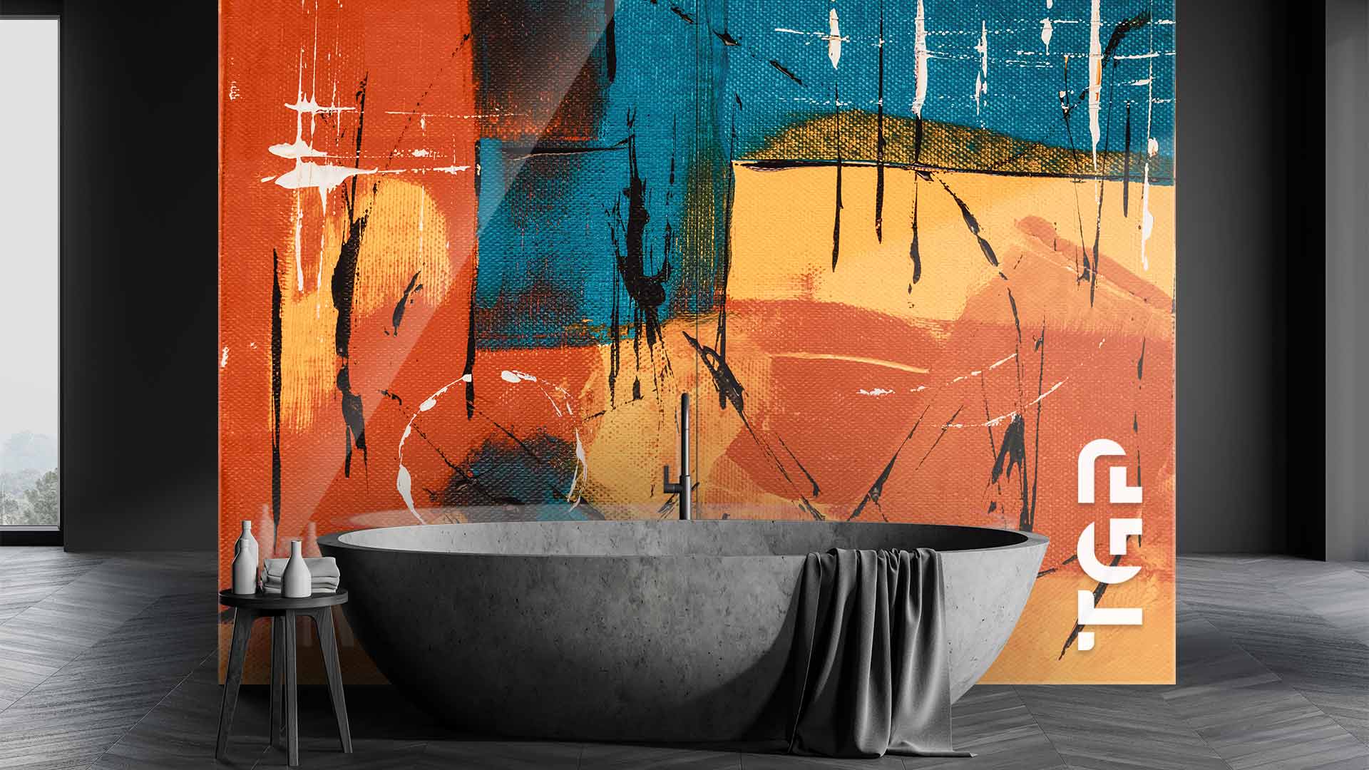 ART004 Printed glass shower splashback