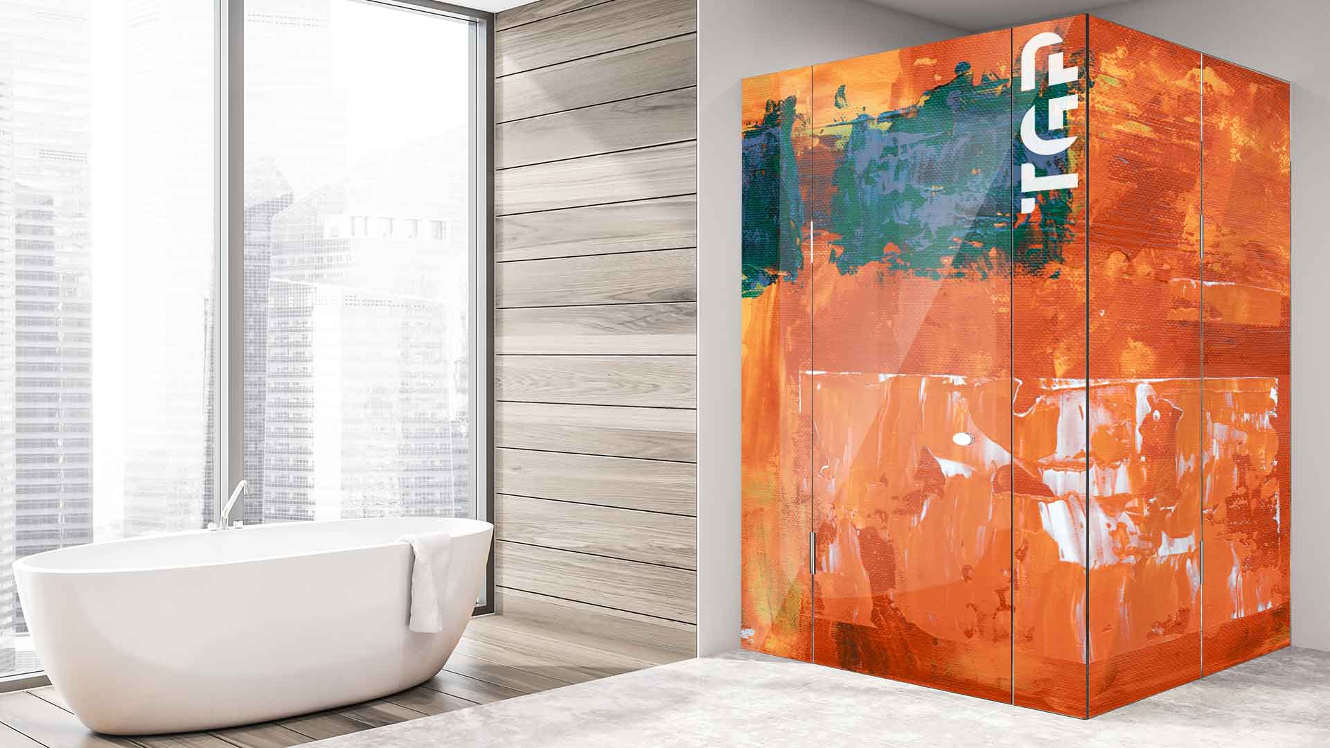 ART007 printed glass shower enclosure