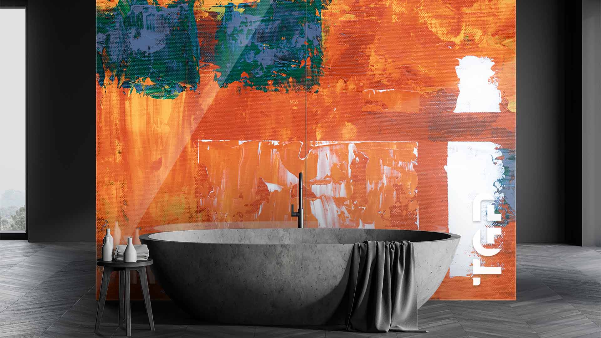 ART007 Printed glass shower splashback