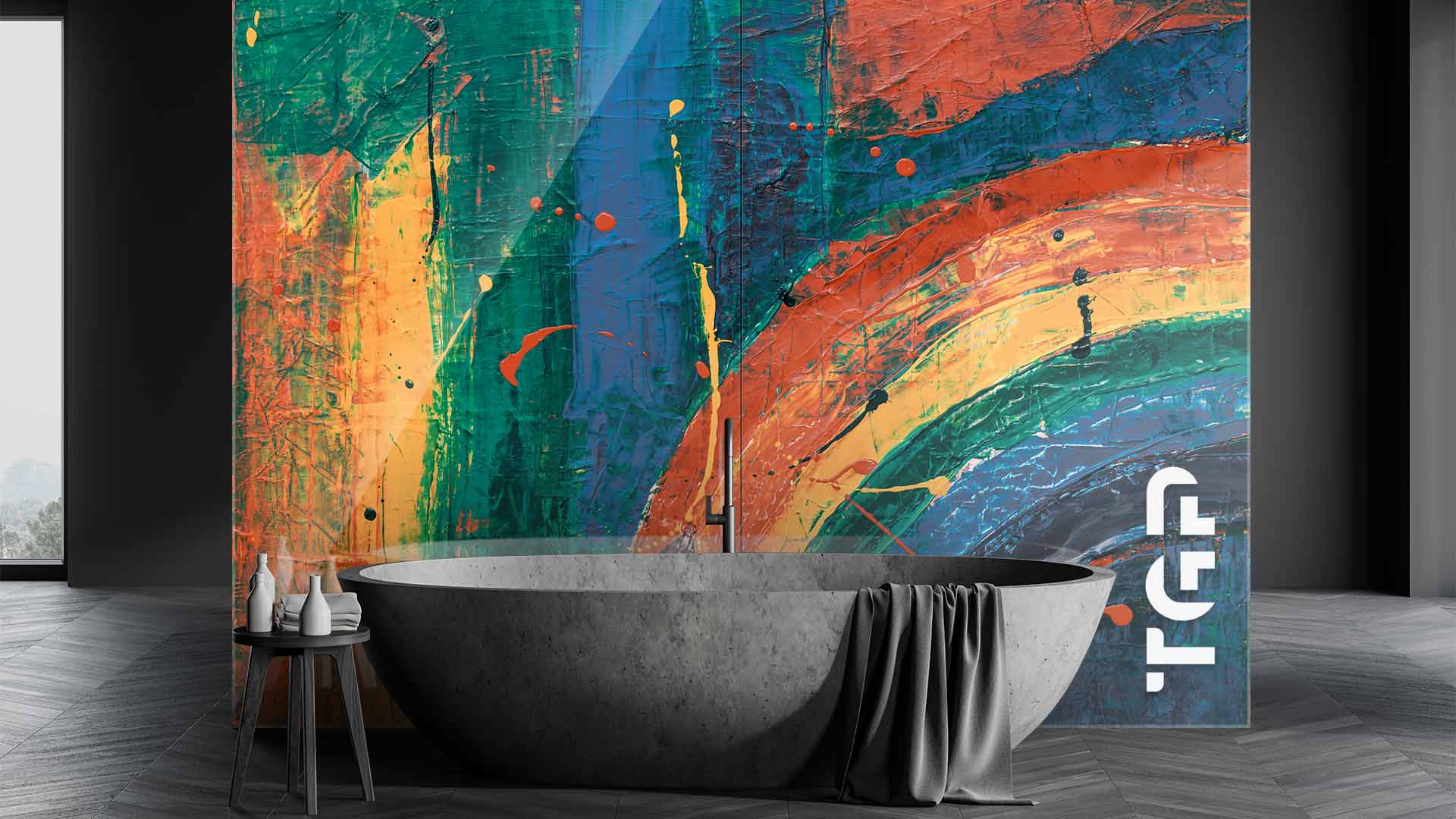 ART008 Printed glass shower splashback