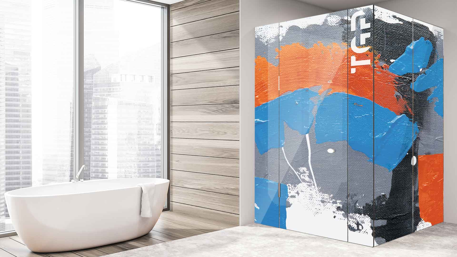 ART015 printed glass shower enclosure