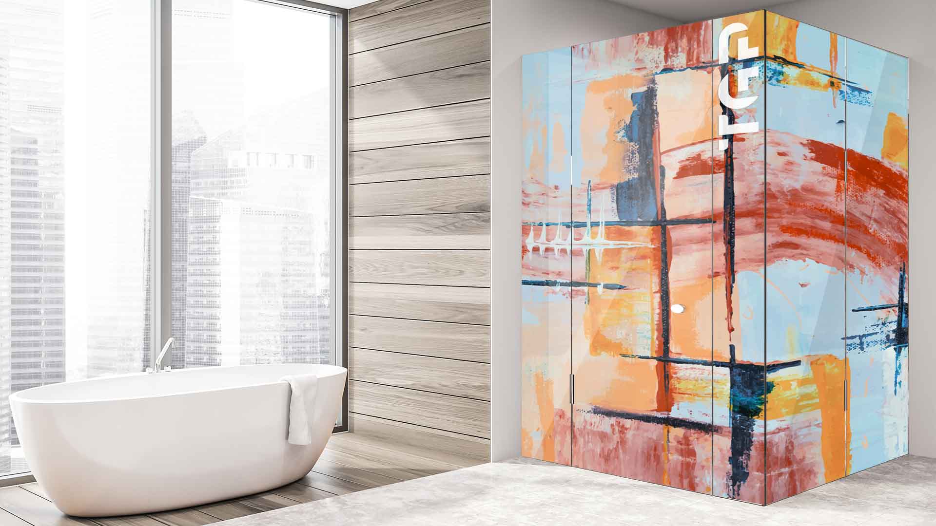 ART016 printed glass shower enclosure