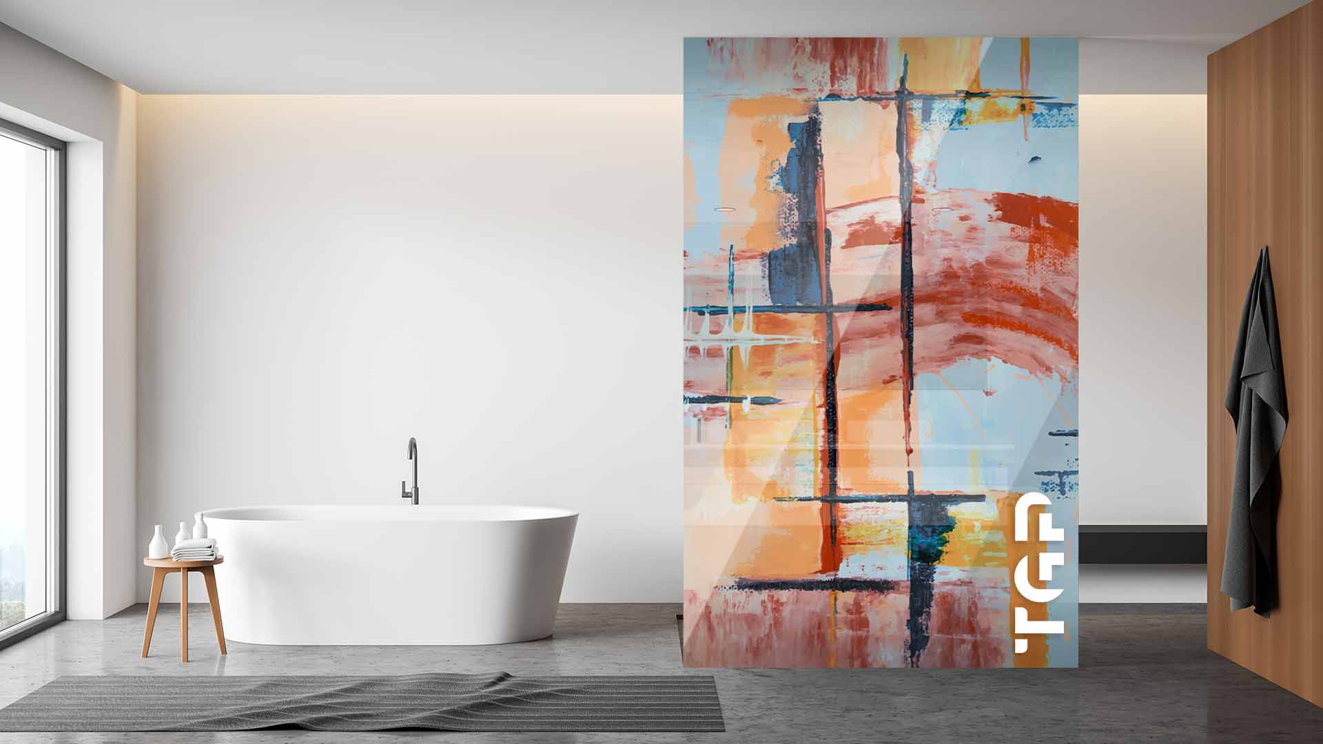 ART016 Printed glass shower screen