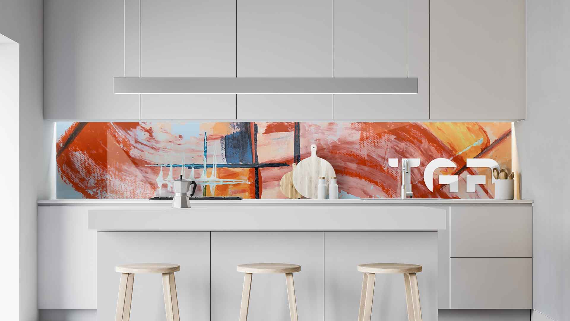 ART016 kitchen printed glass countertop