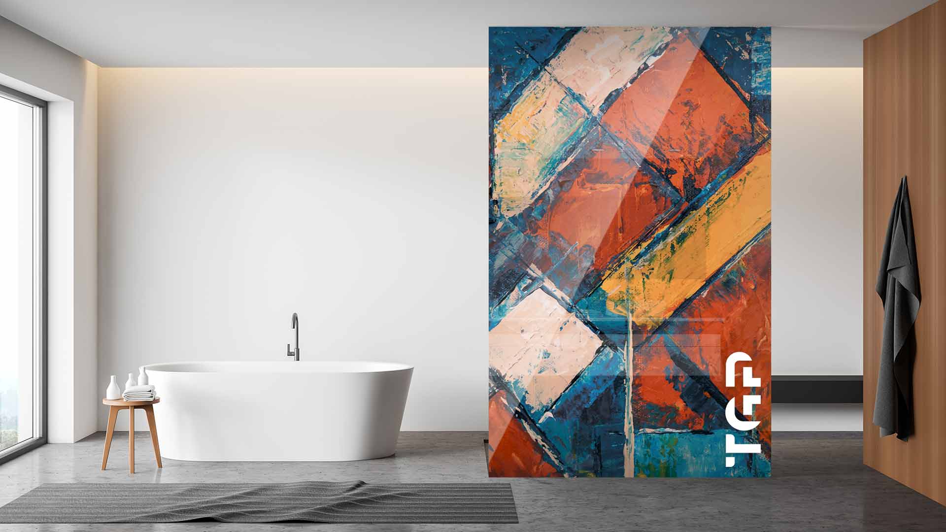 ART017 Printed glass shower screen
