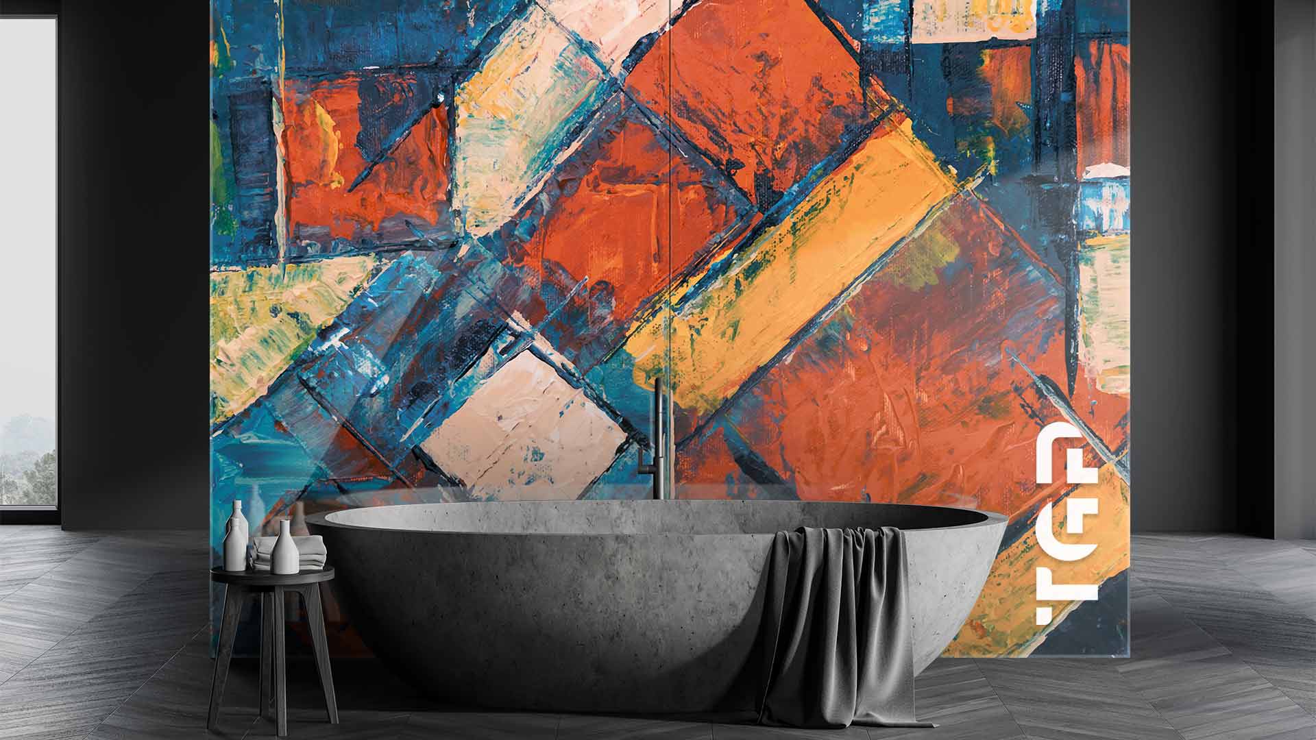 ART017 Printed glass shower splashback