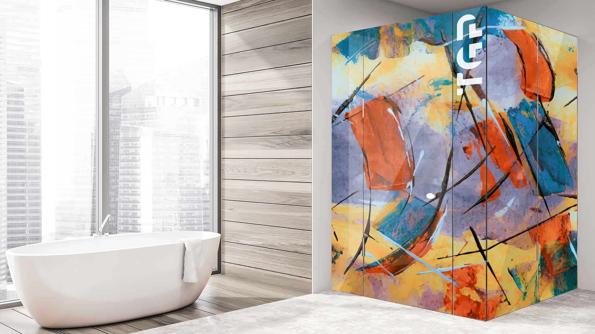 ART018 printed glass shower enclosure