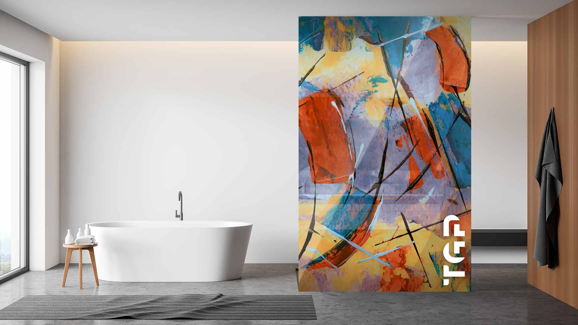 ART018 Printed glass shower screen