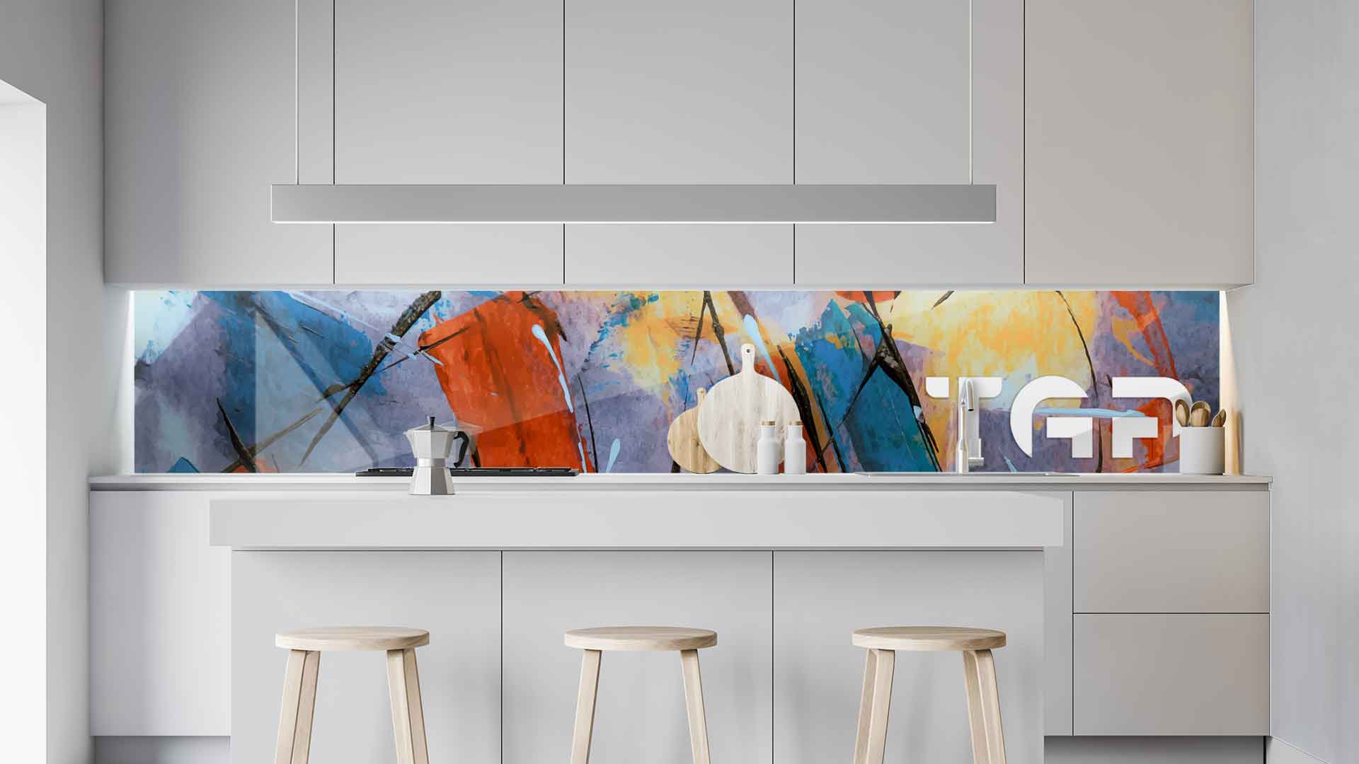 ART018 kitchen printed glass countertop