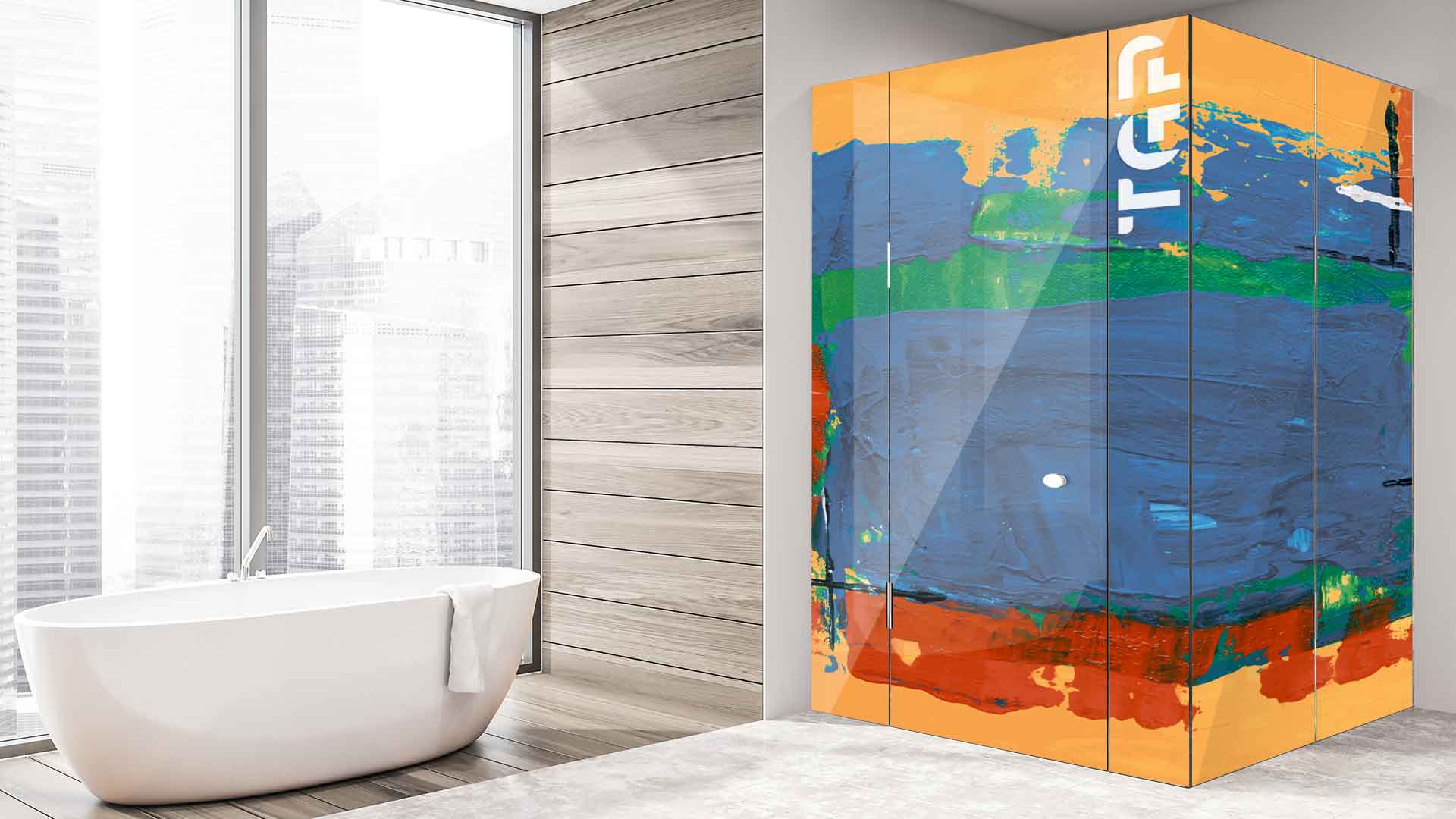 ART019 printed glass shower enclosure