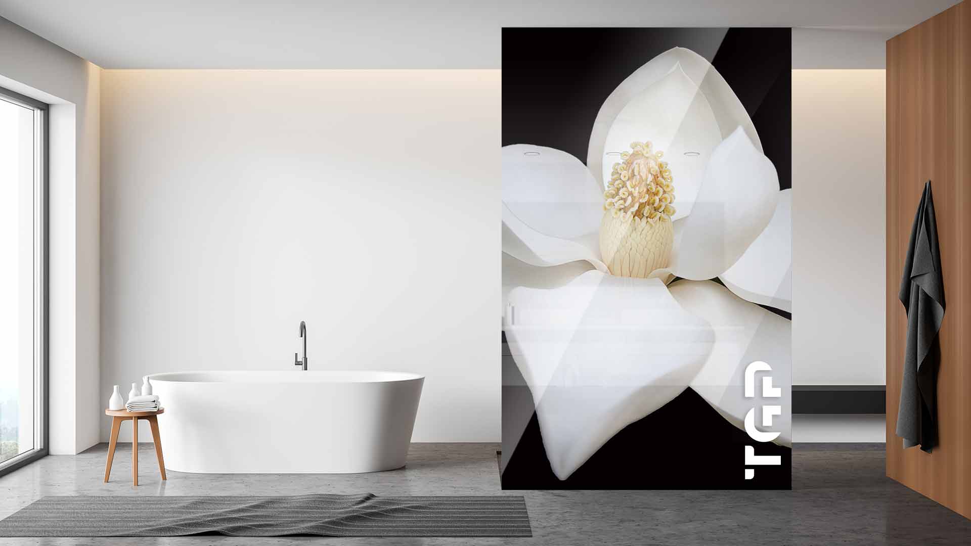 FLW001 Printed glass shower screen