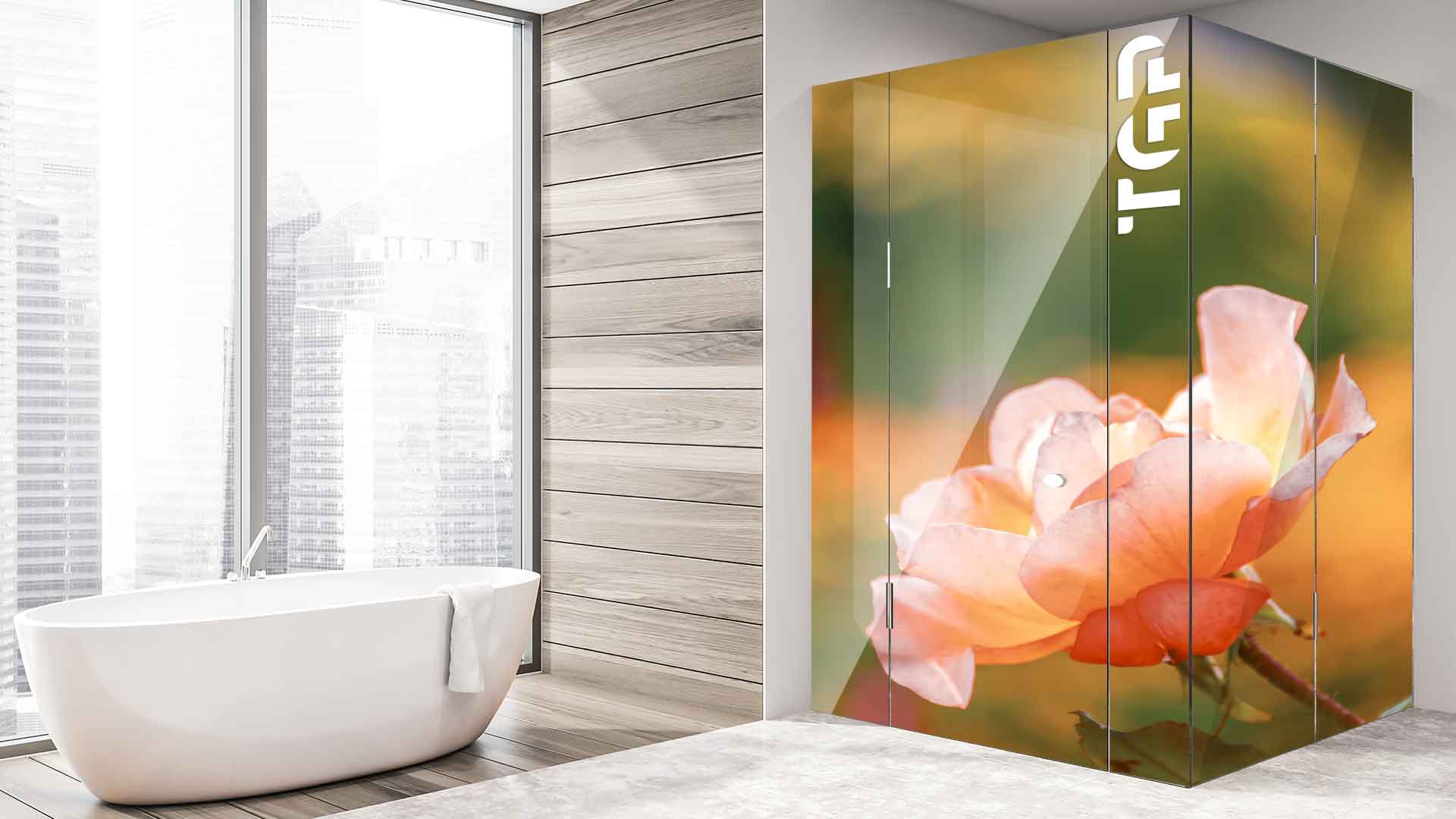 FLW002 printed glass shower enclosure