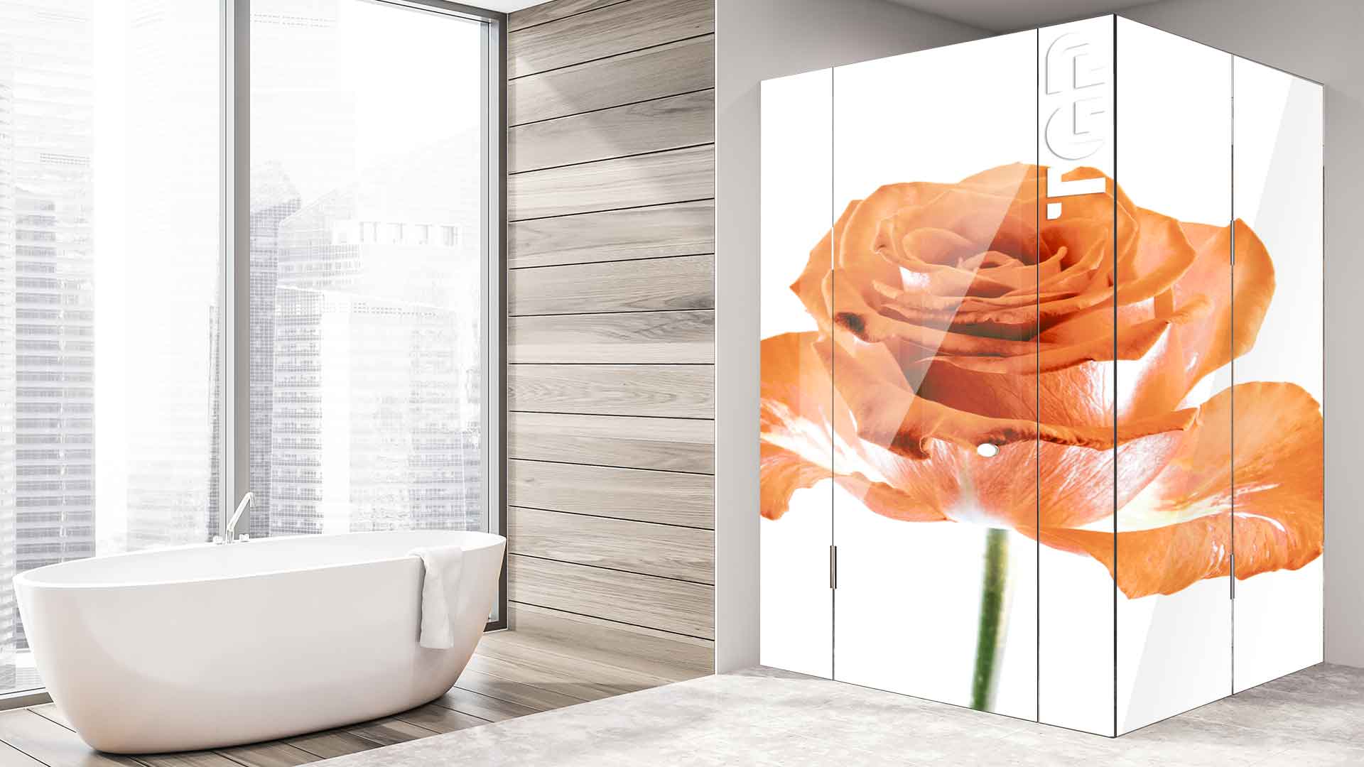 FLW003 printed glass shower enclosure
