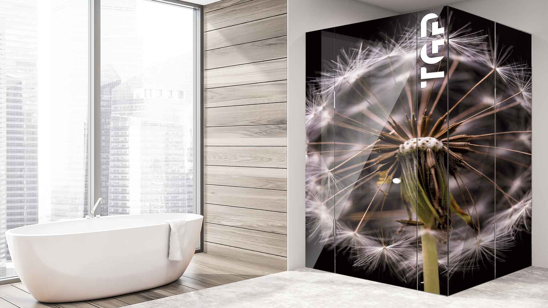 FLW004 printed glass shower enclosure