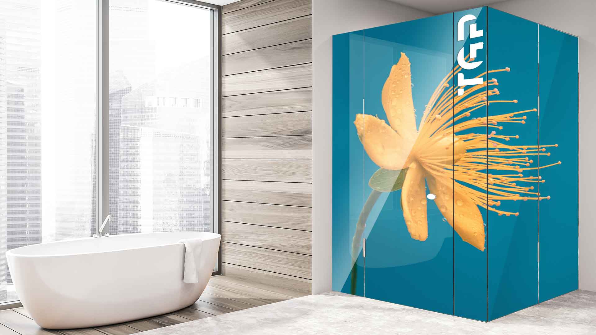 FLW005 printed glass shower enclosure