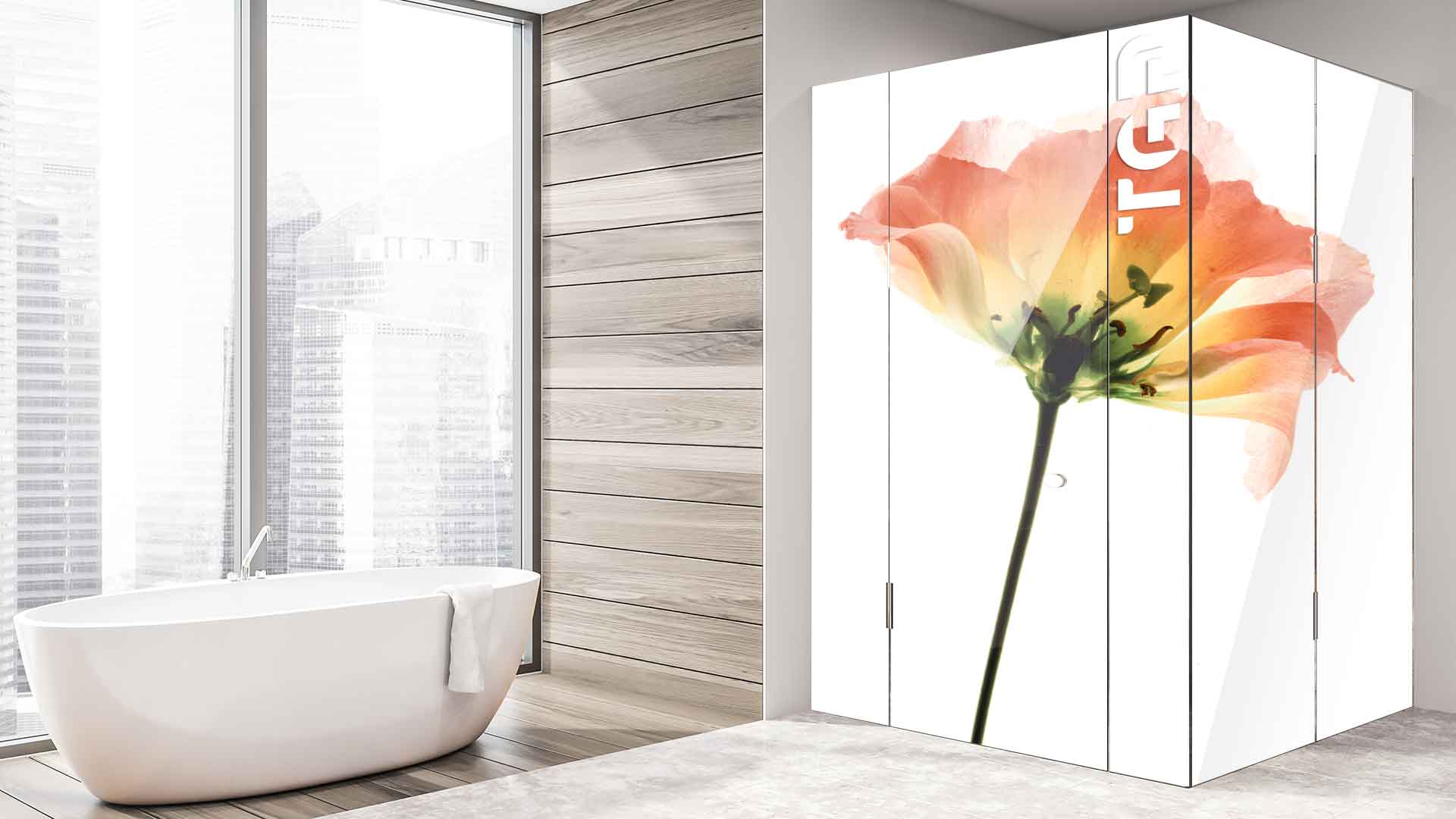FLW006 printed glass shower enclosure