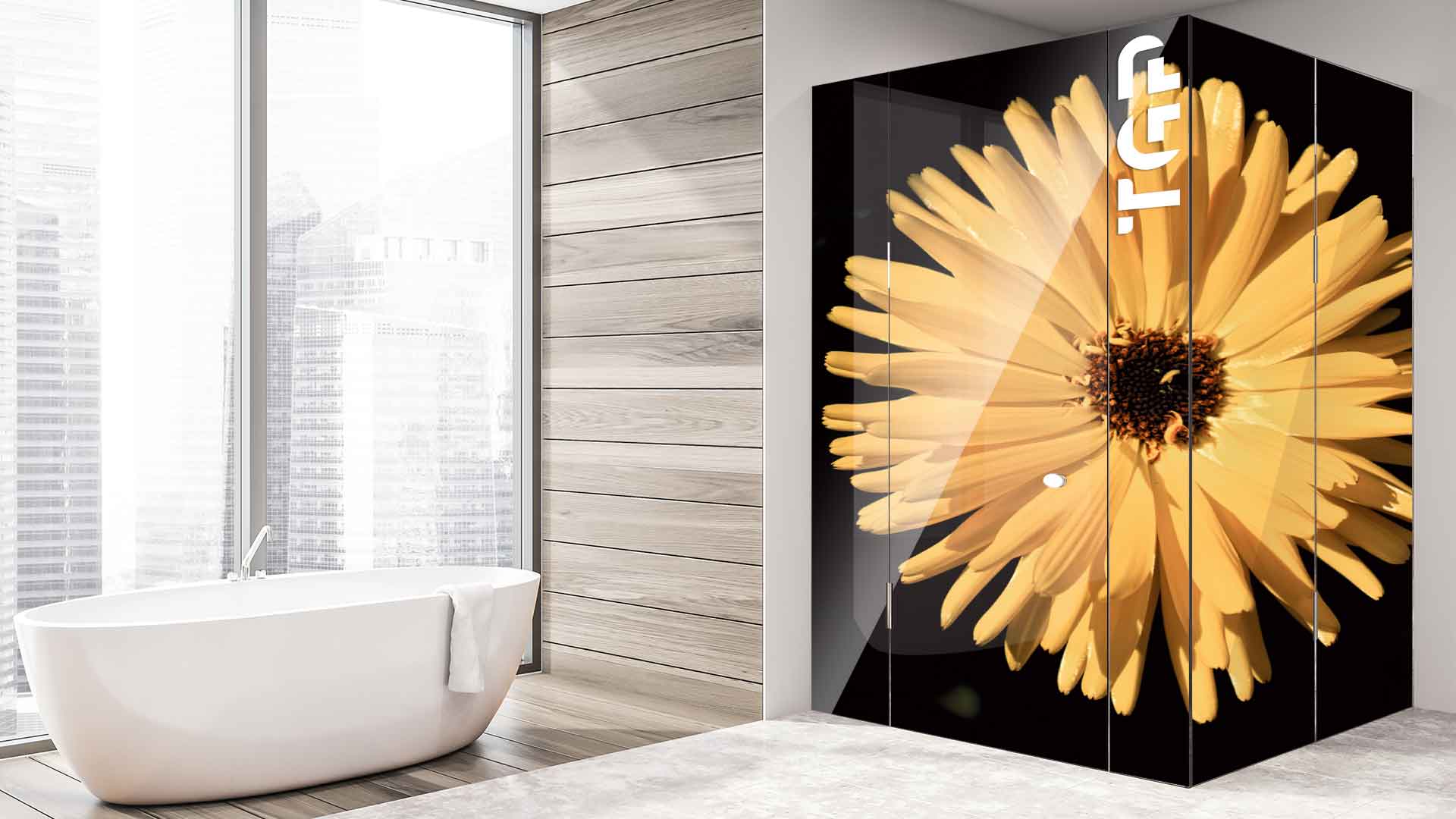 FLW007 printed glass shower enclosure