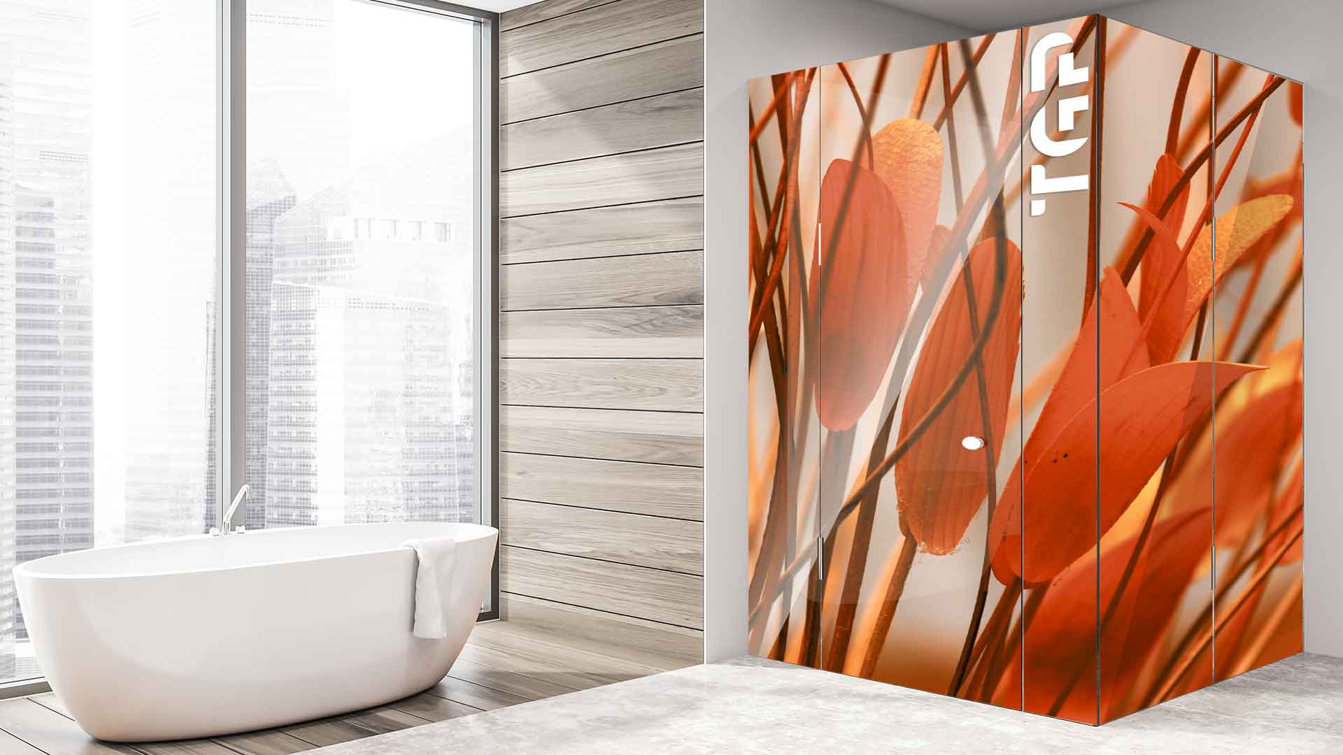 FLW011 printed glass shower enclosure