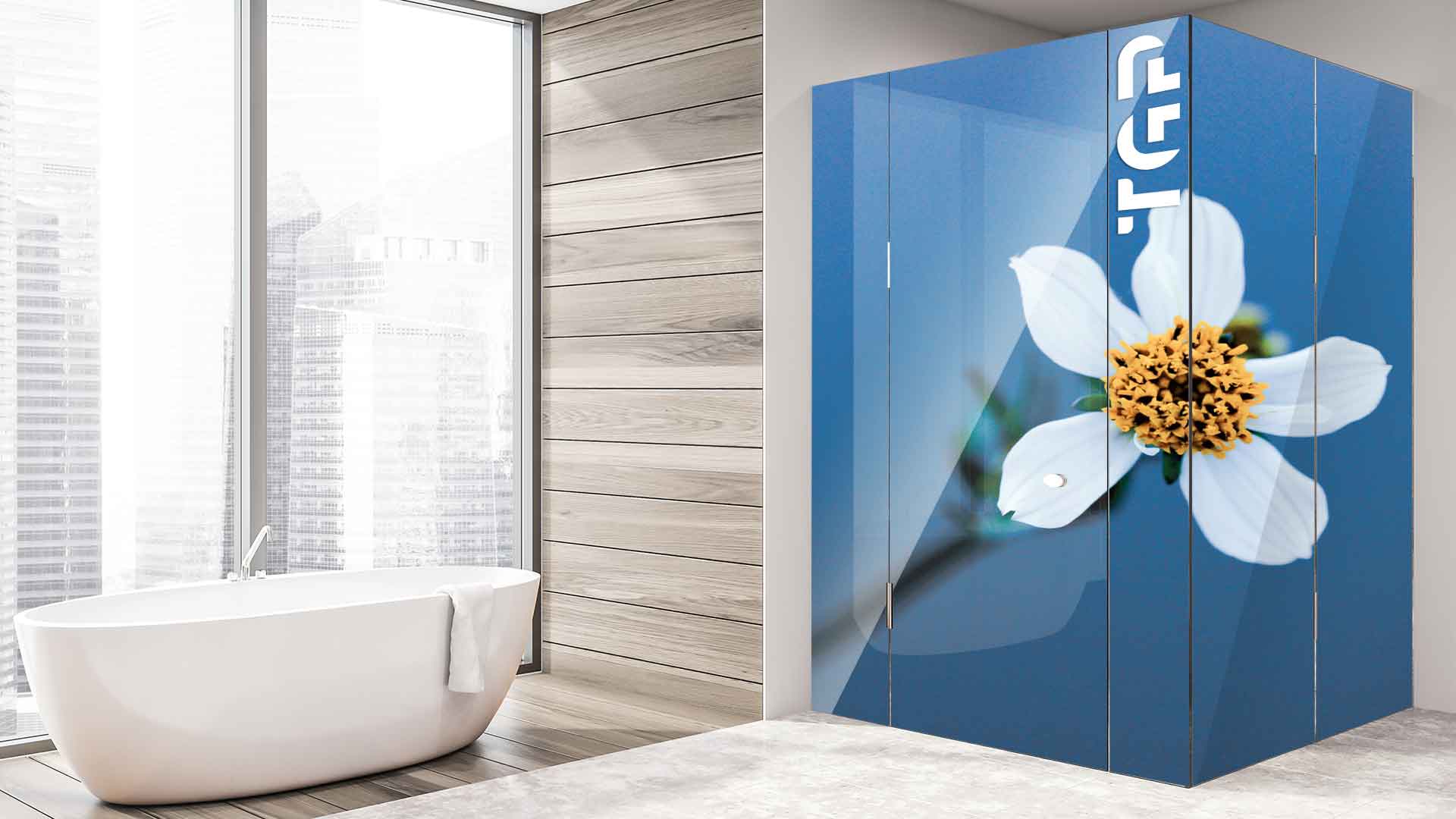 FLW012 printed glass shower enclosure