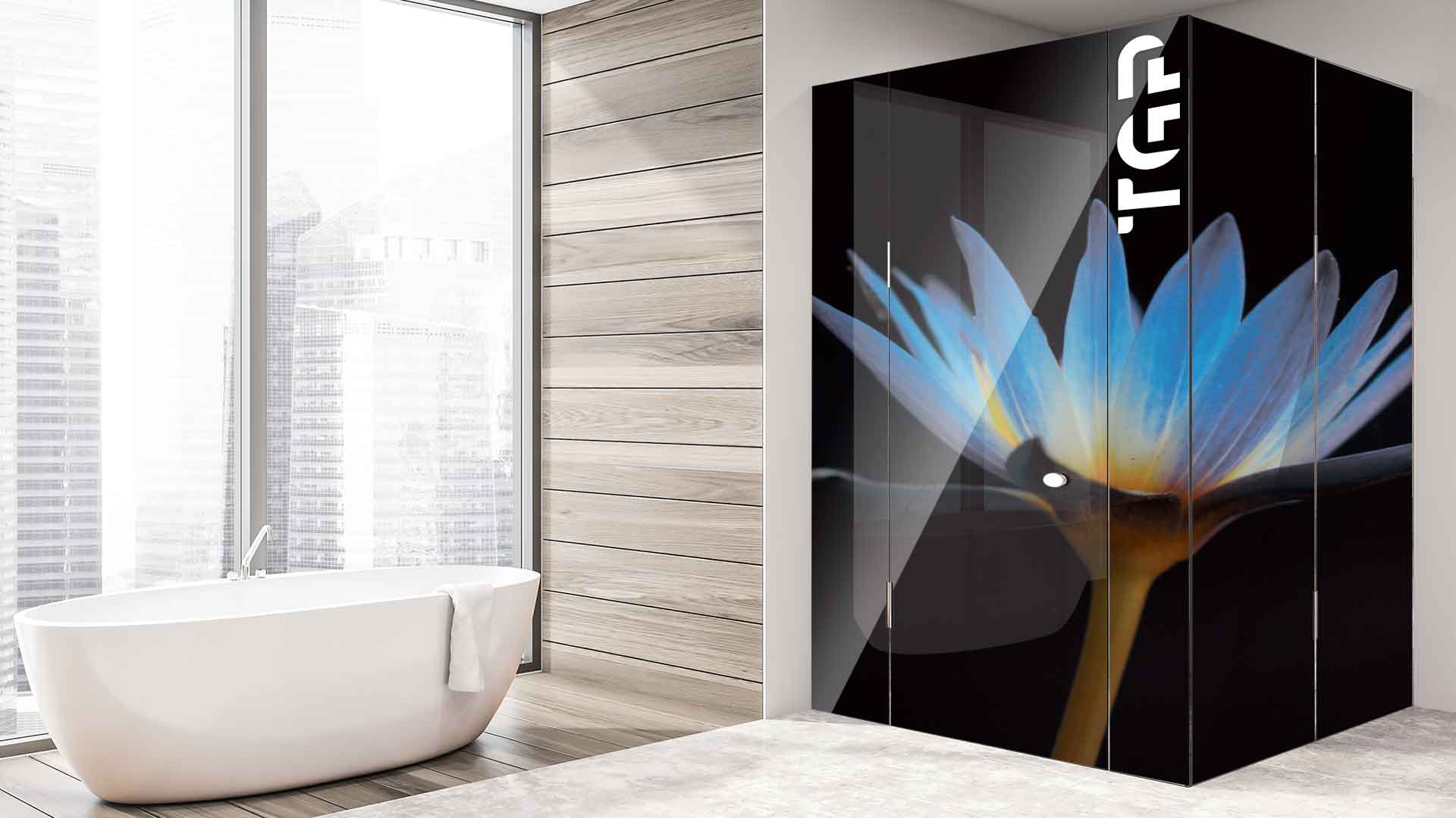 FLW013 printed glass shower enclosure