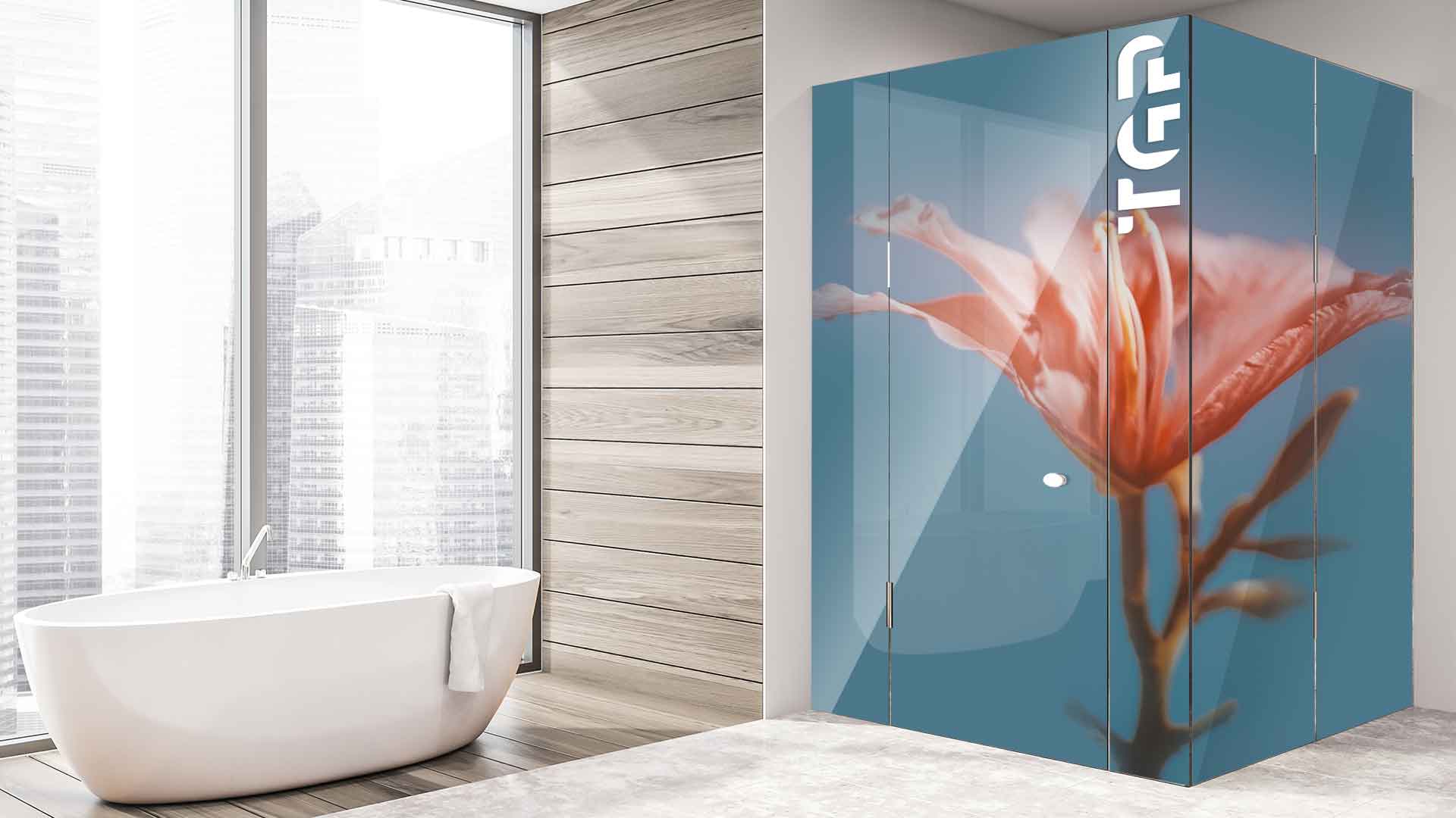FLW014 printed glass shower enclosure