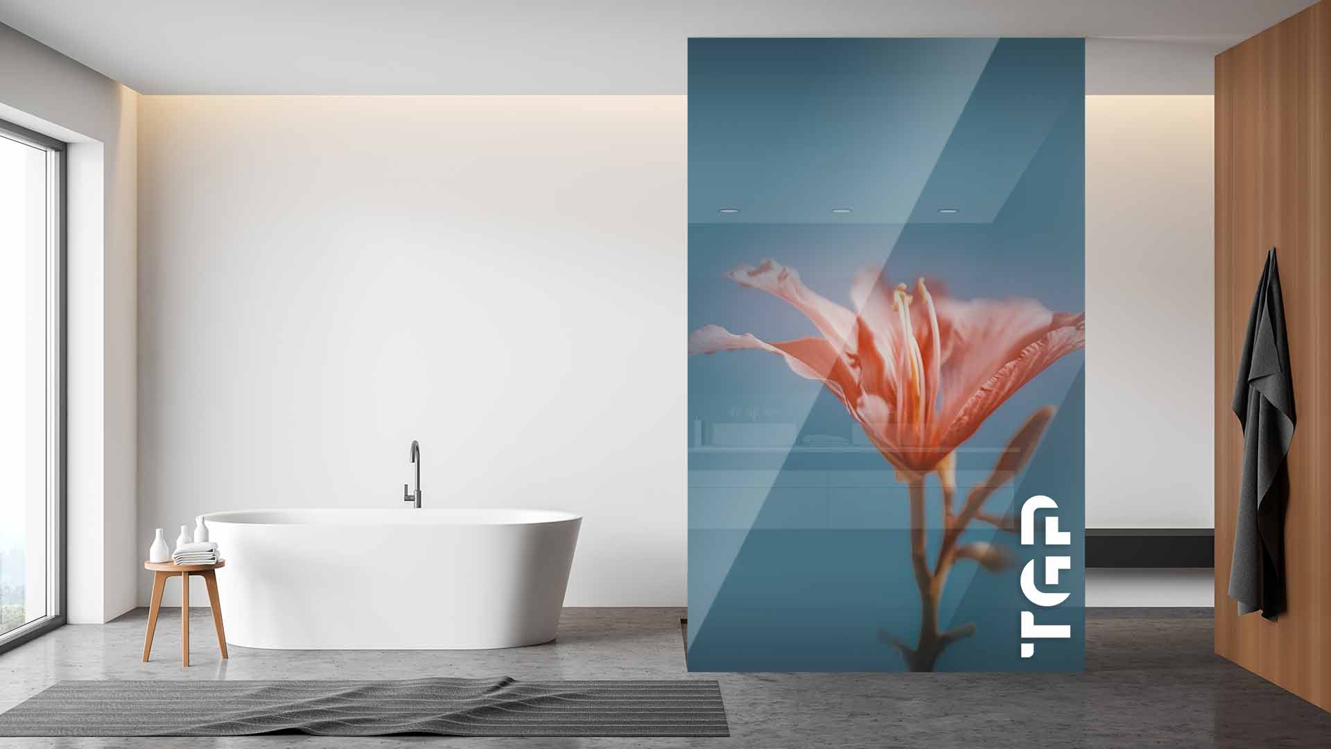 FLW014 Printed glass shower screen