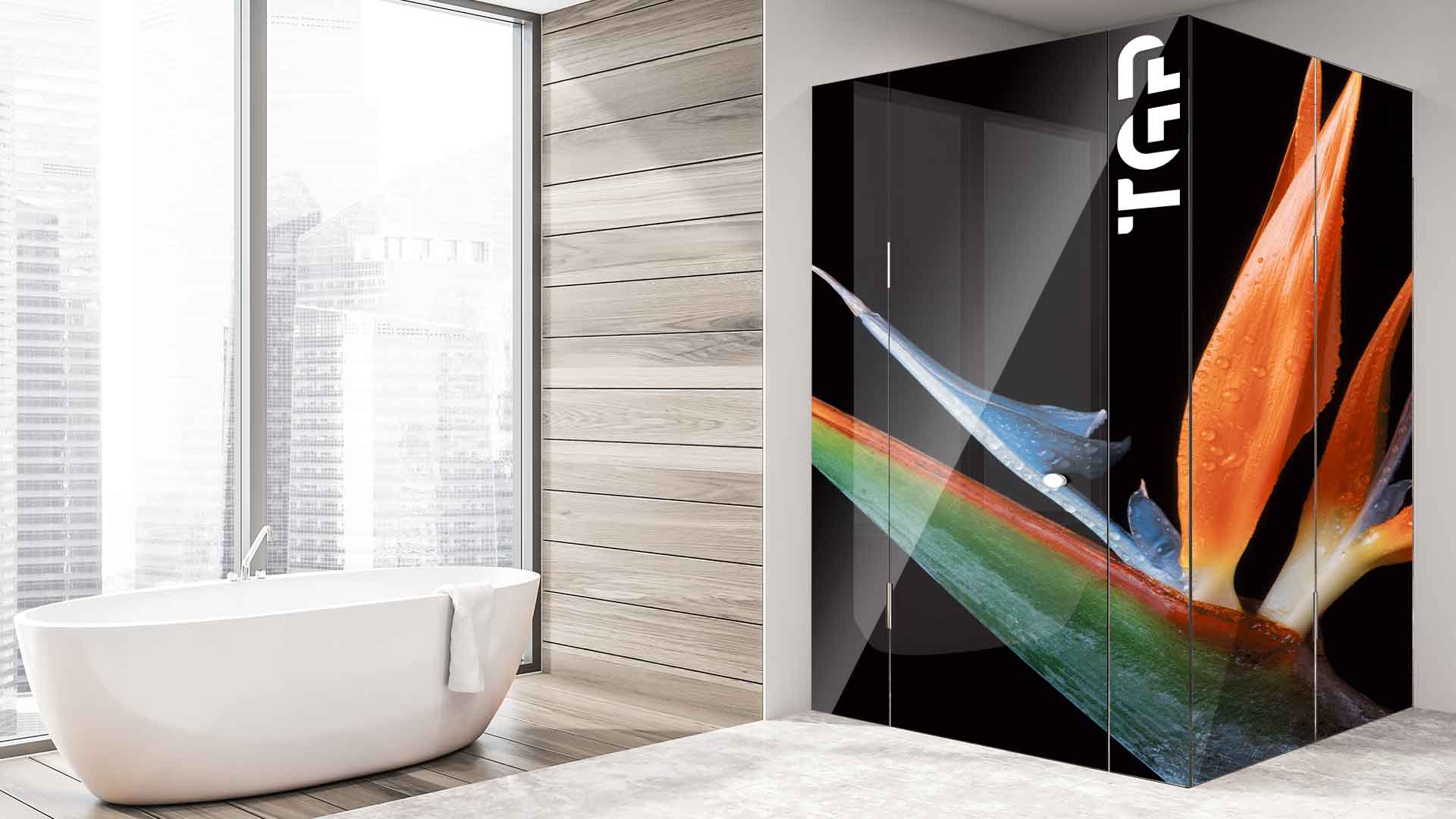 FLW016 printed glass shower enclosure