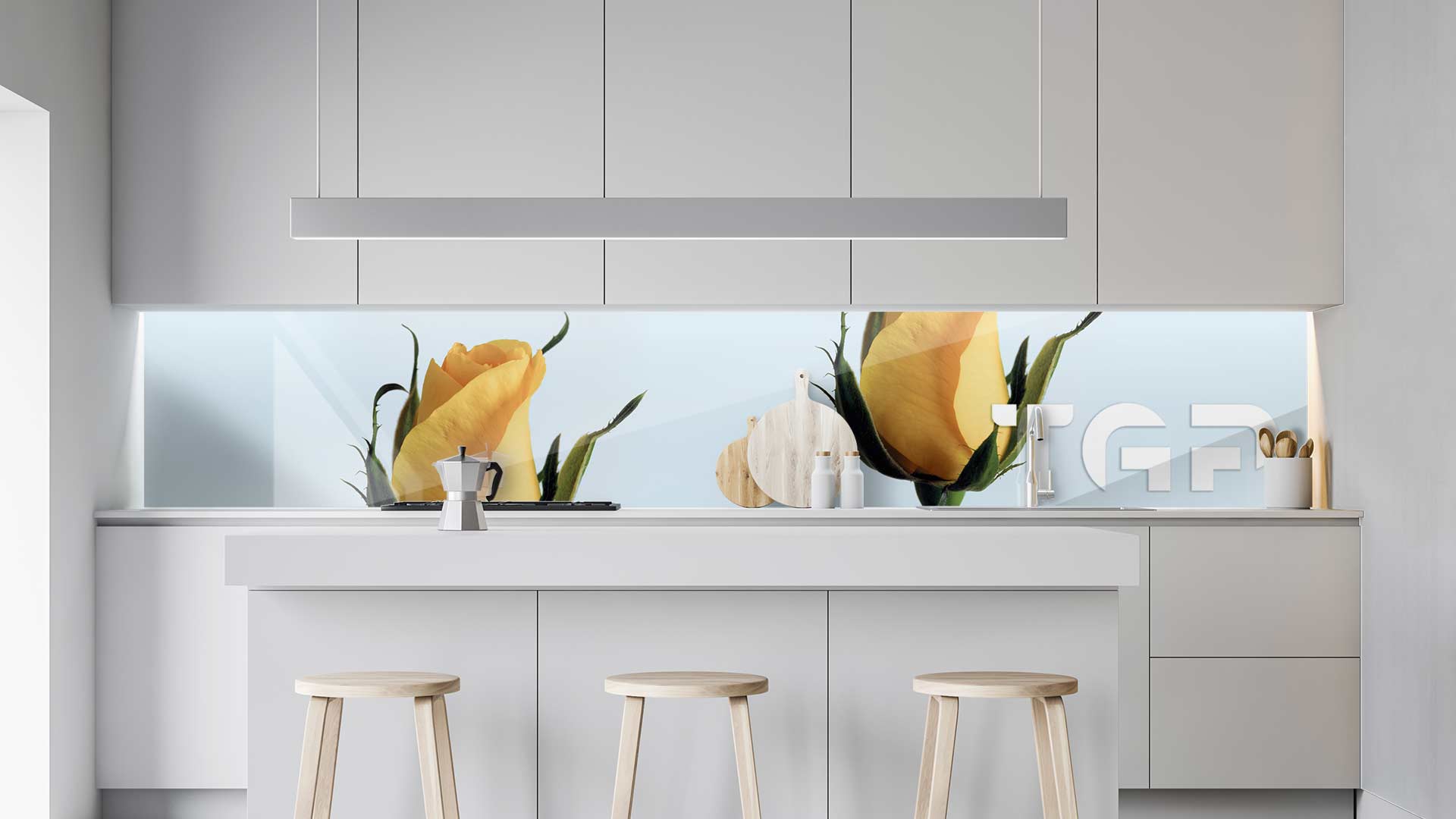 FLW017 kitchen printed glass countertop