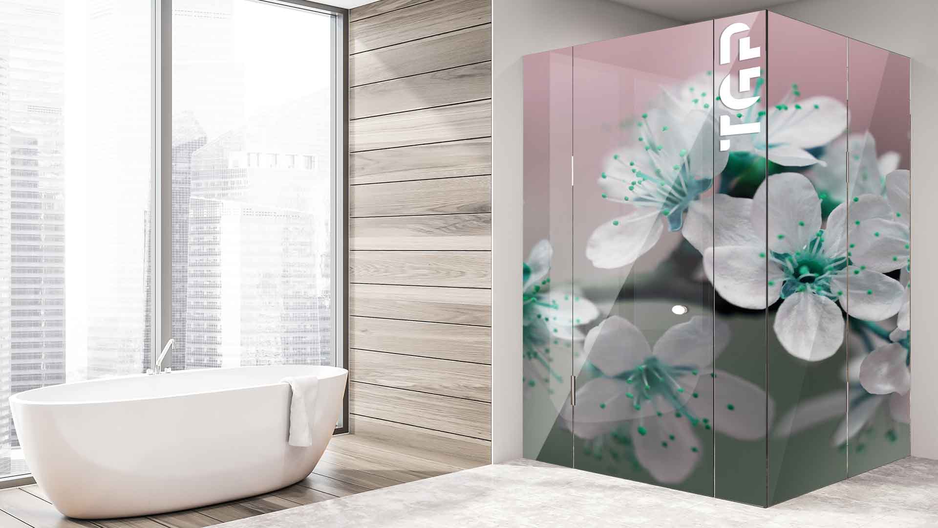 ART021 printed glass shower enclosure