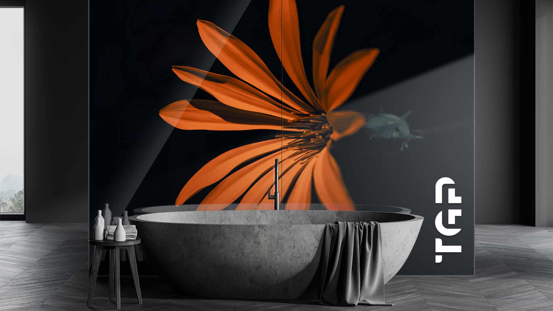 FLR022 Printed glass shower splashback