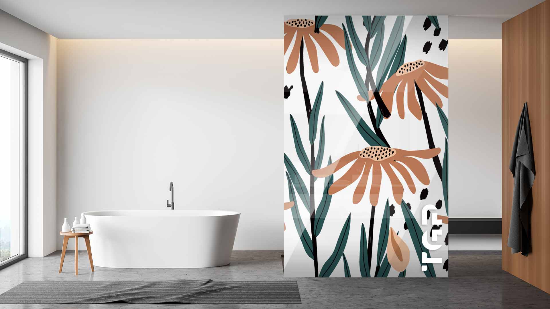 LEF002 Printed glass shower screen