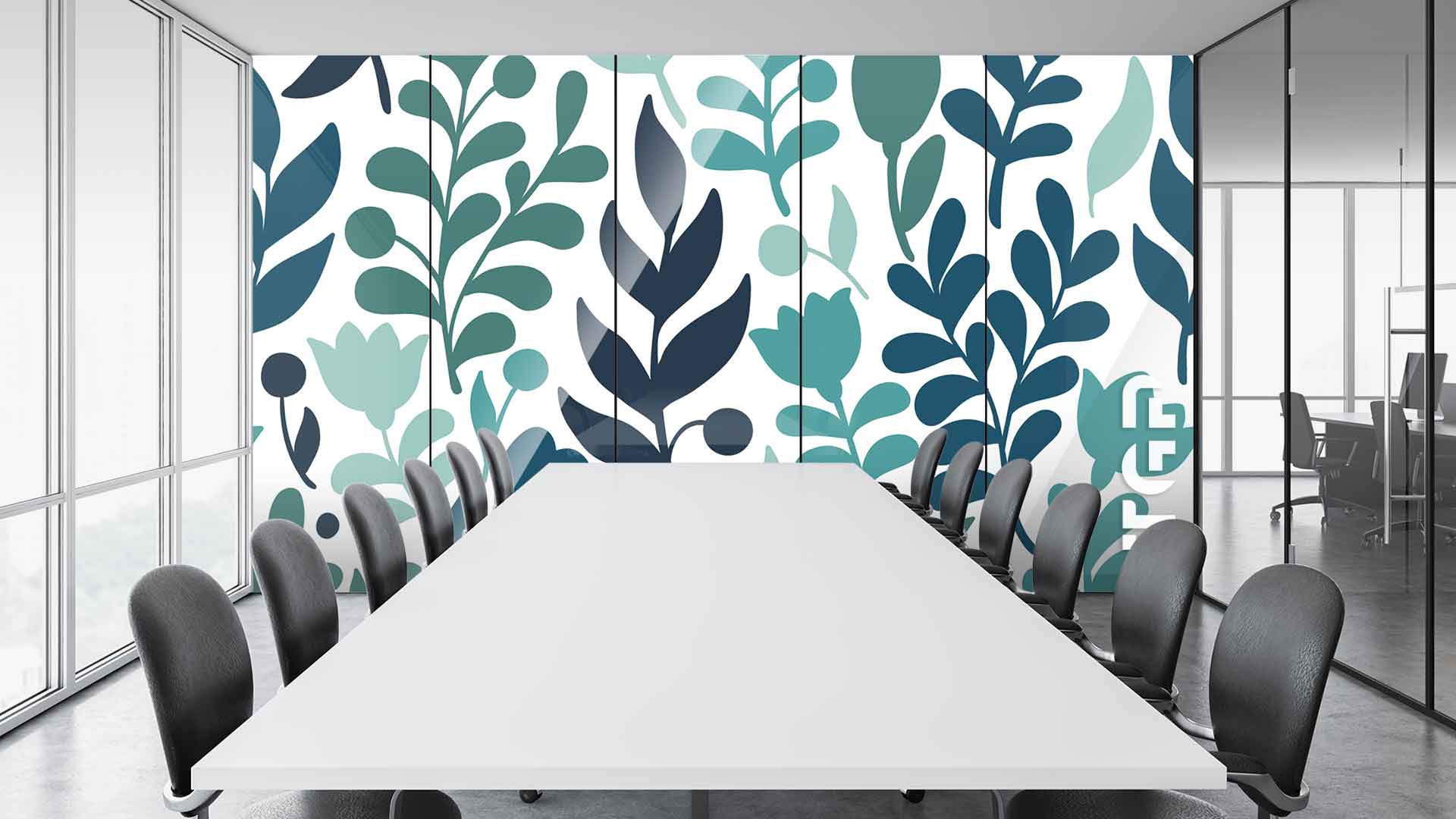 LEF006 Office printed glass wall cladding