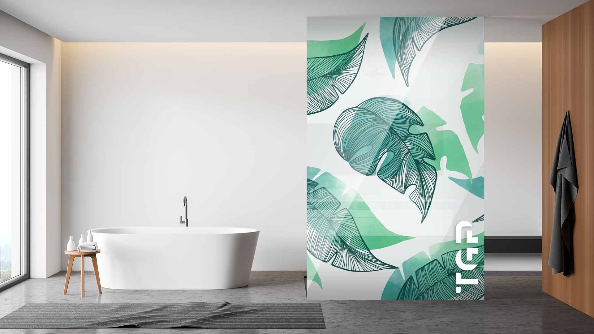 LEF011 Printed glass shower screen