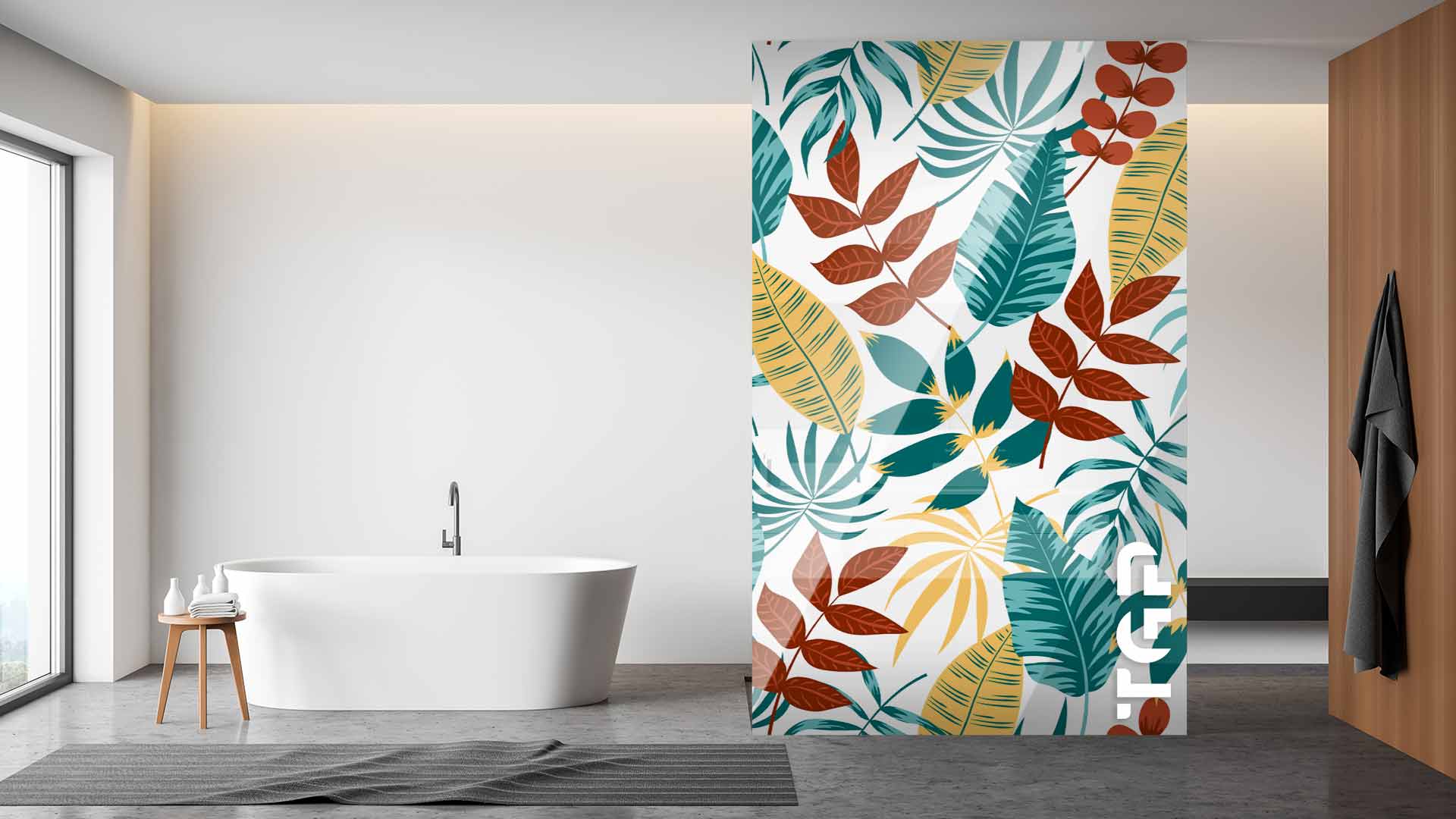 LEF012 Printed glass shower screen