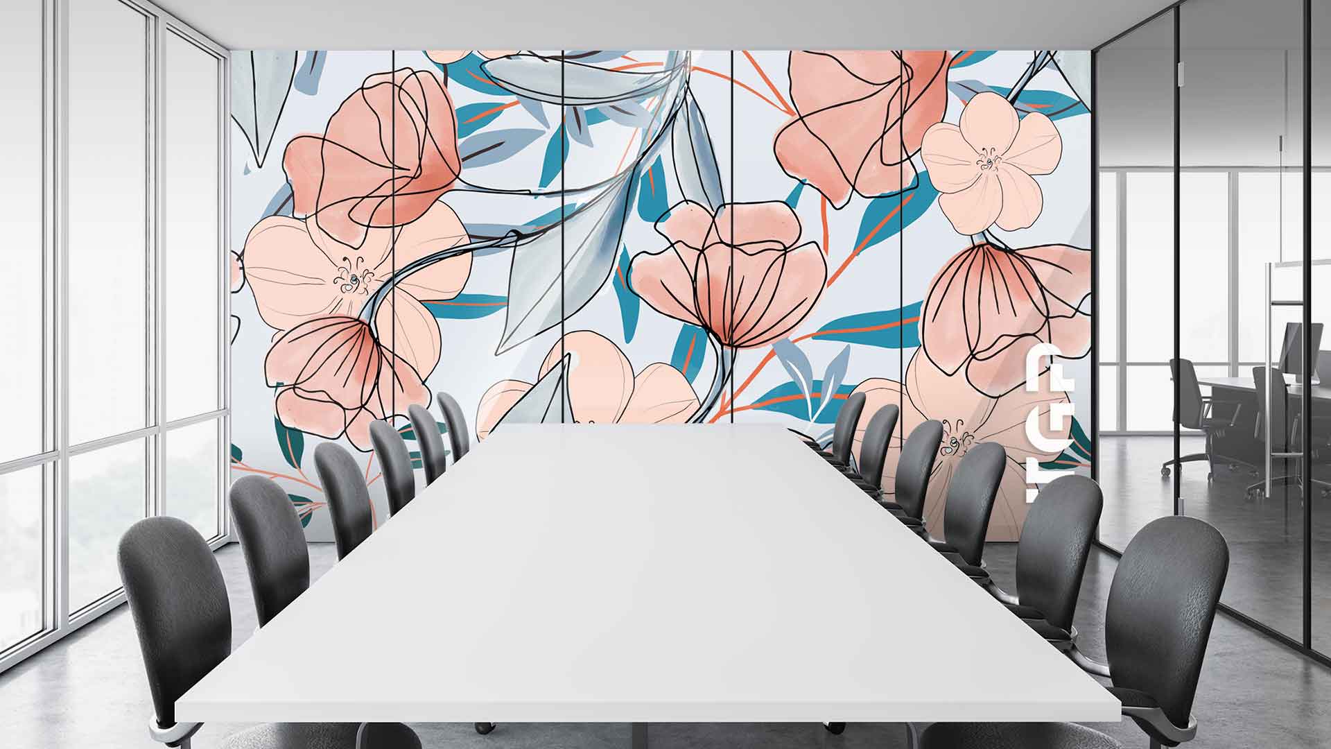 LEF013 Office printed glass wall cladding