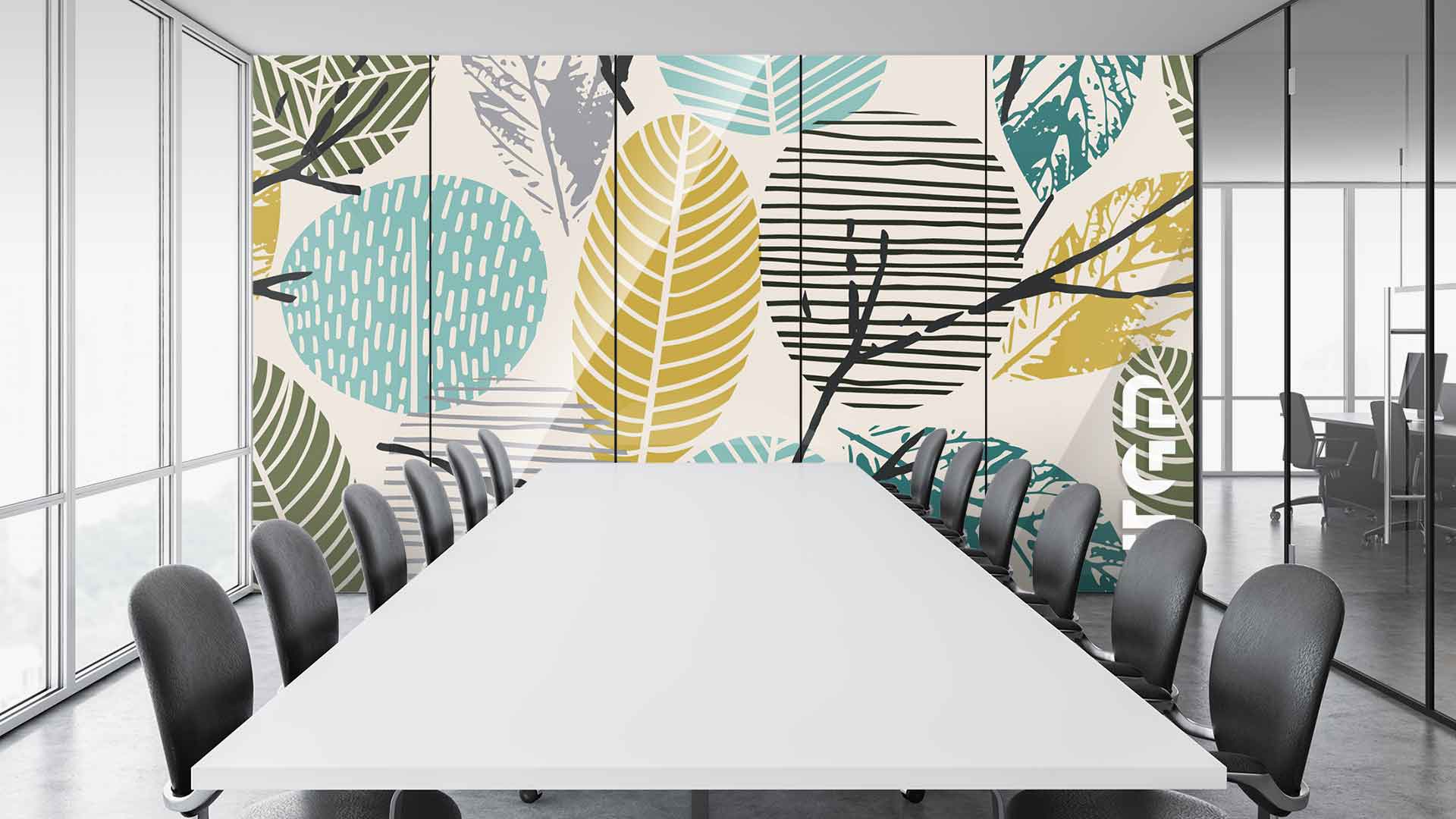 LEF014 Office printed glass wall cladding