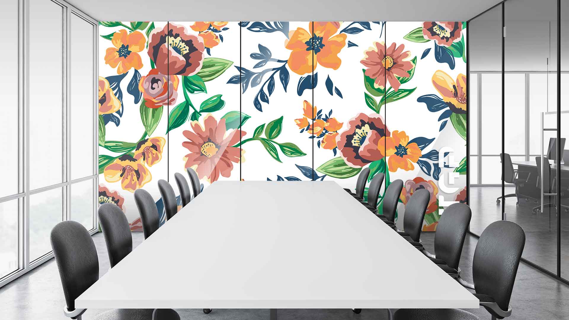 LEF015 Office printed glass wall cladding