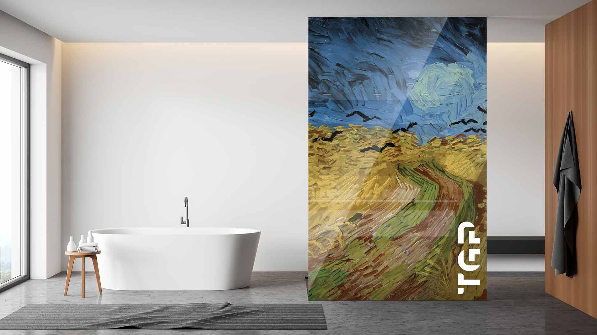 MTP003 Printed glass shower screen