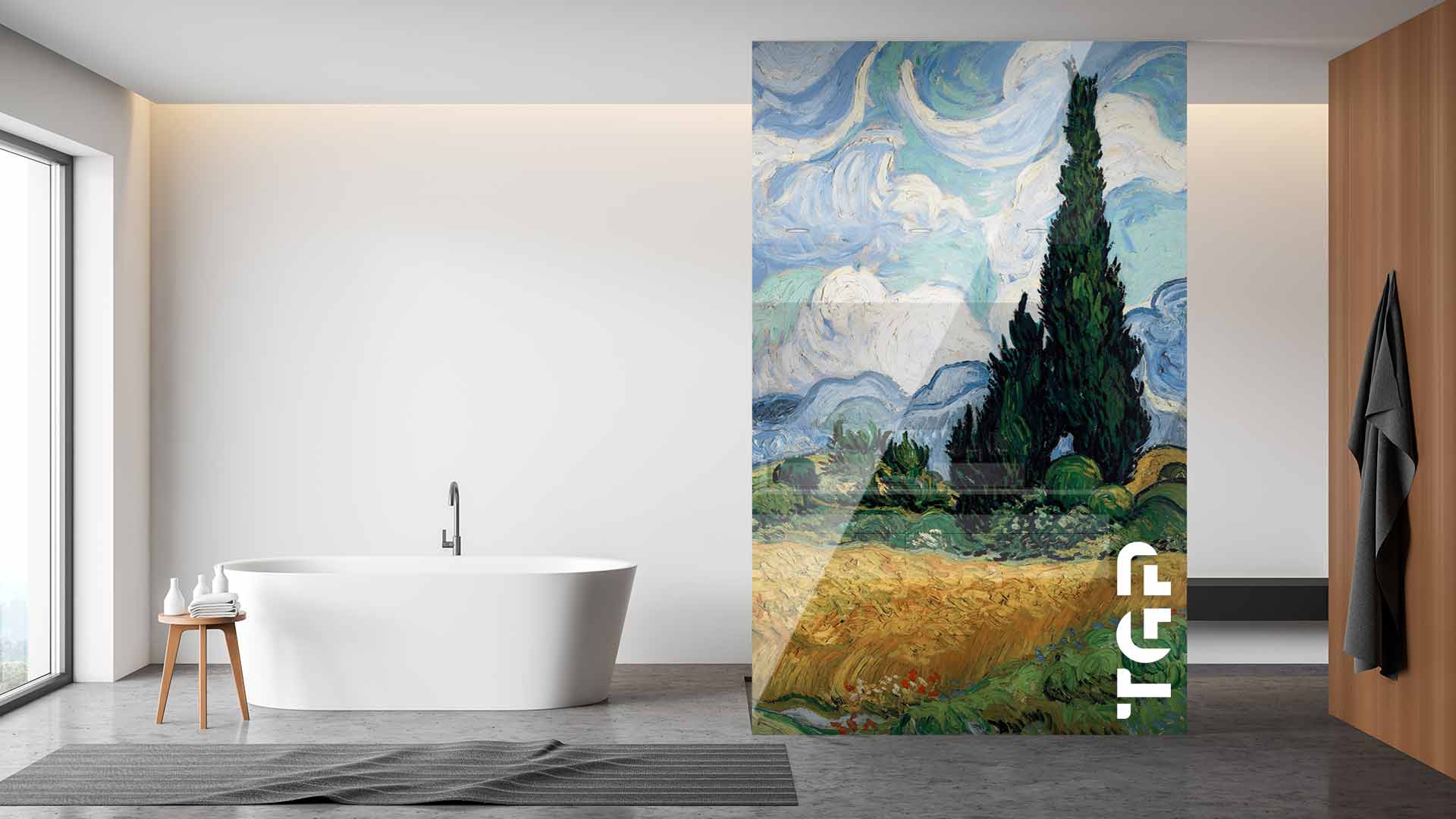 MTP011 Printed glass shower screen