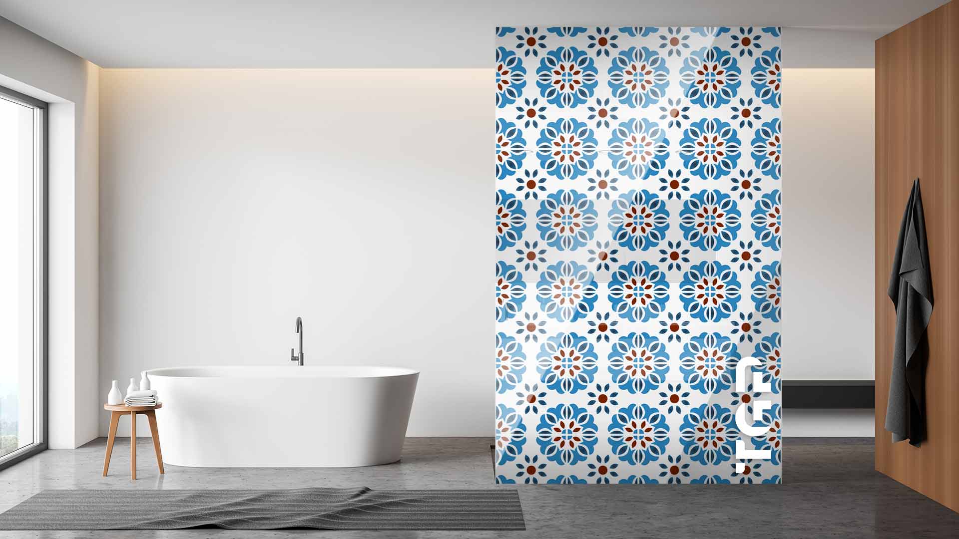 PRC007 Printed glass shower screen