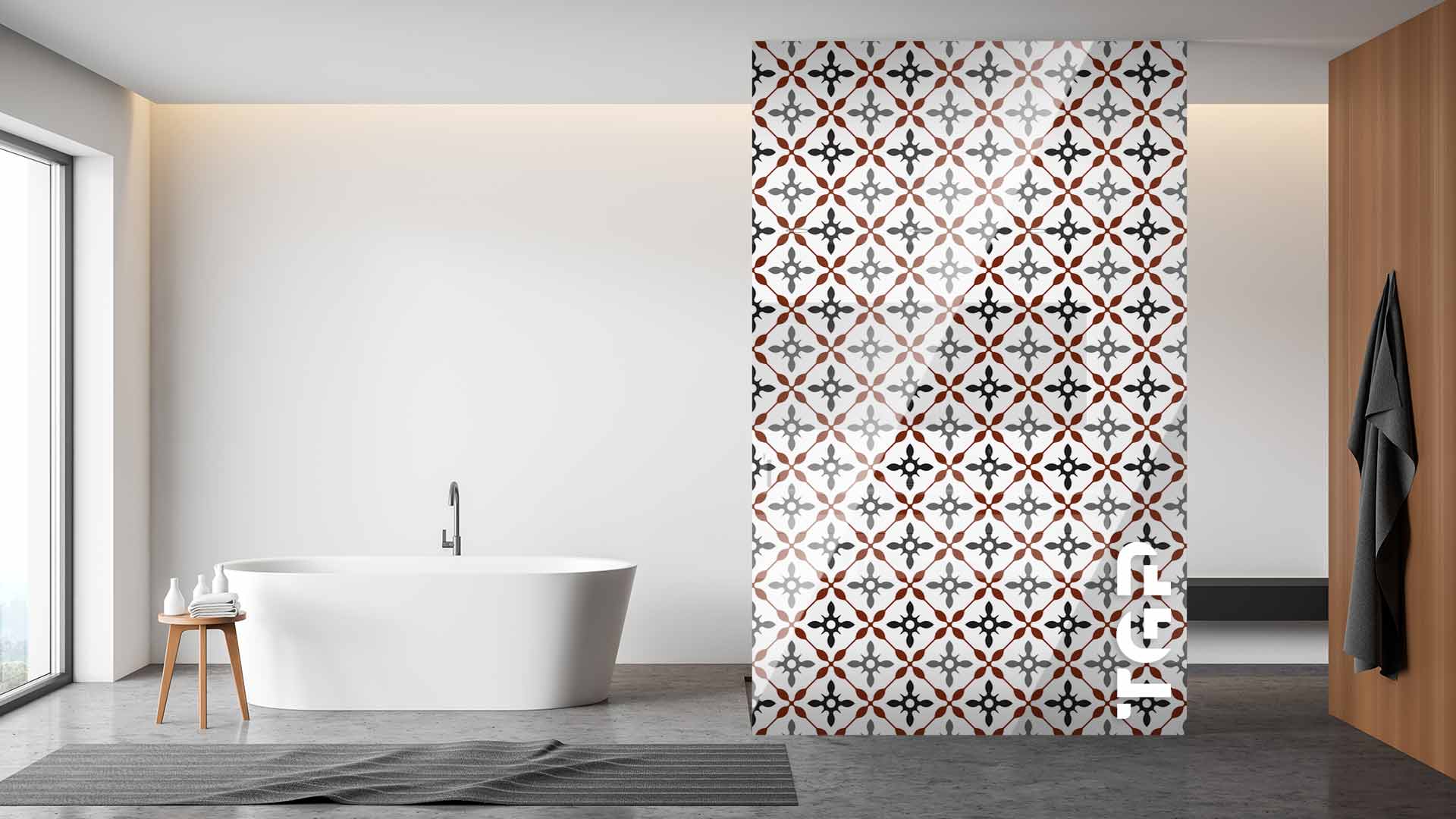 PRC009 Printed glass shower screen
