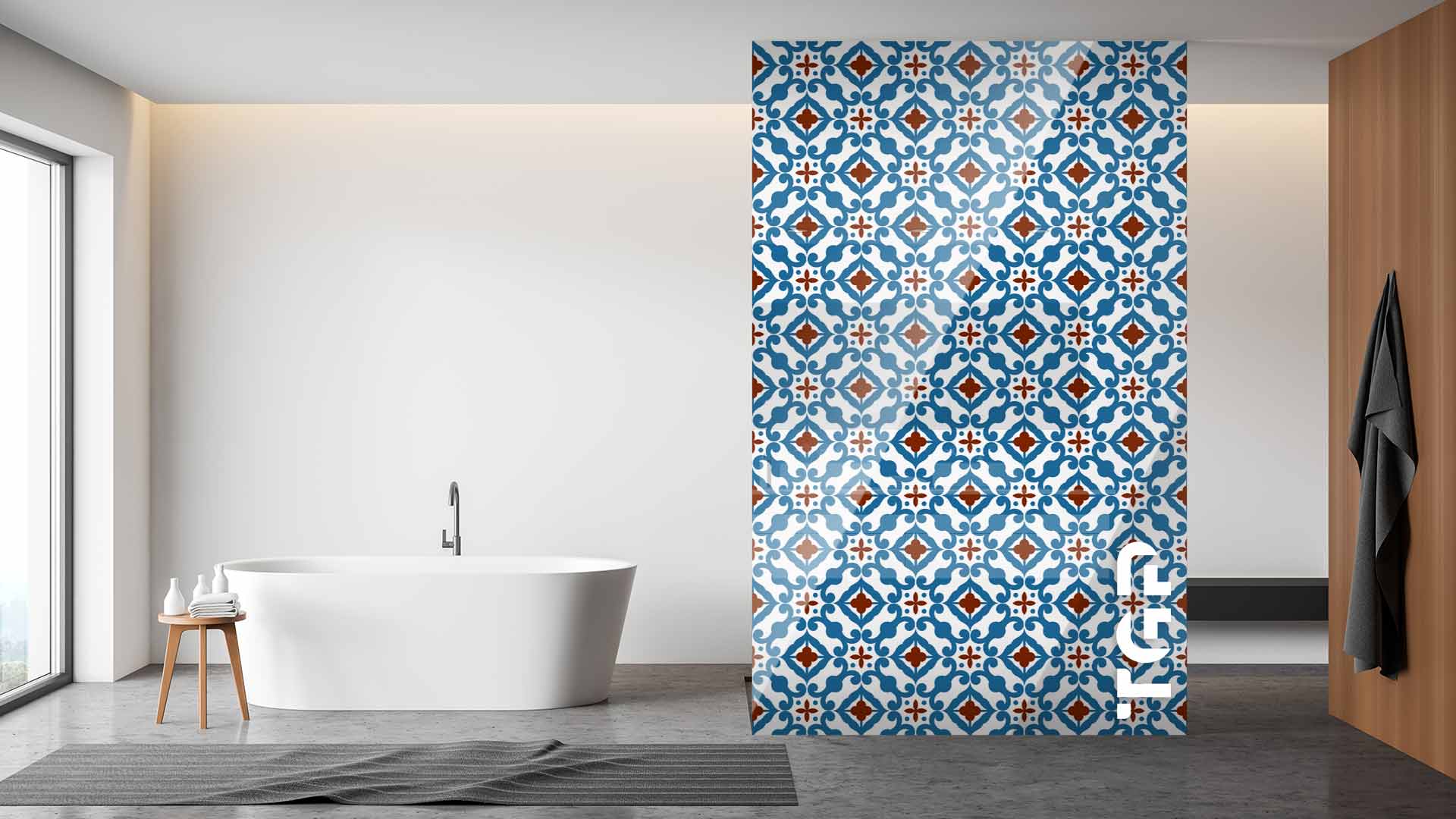 PRC011 Printed glass shower screen