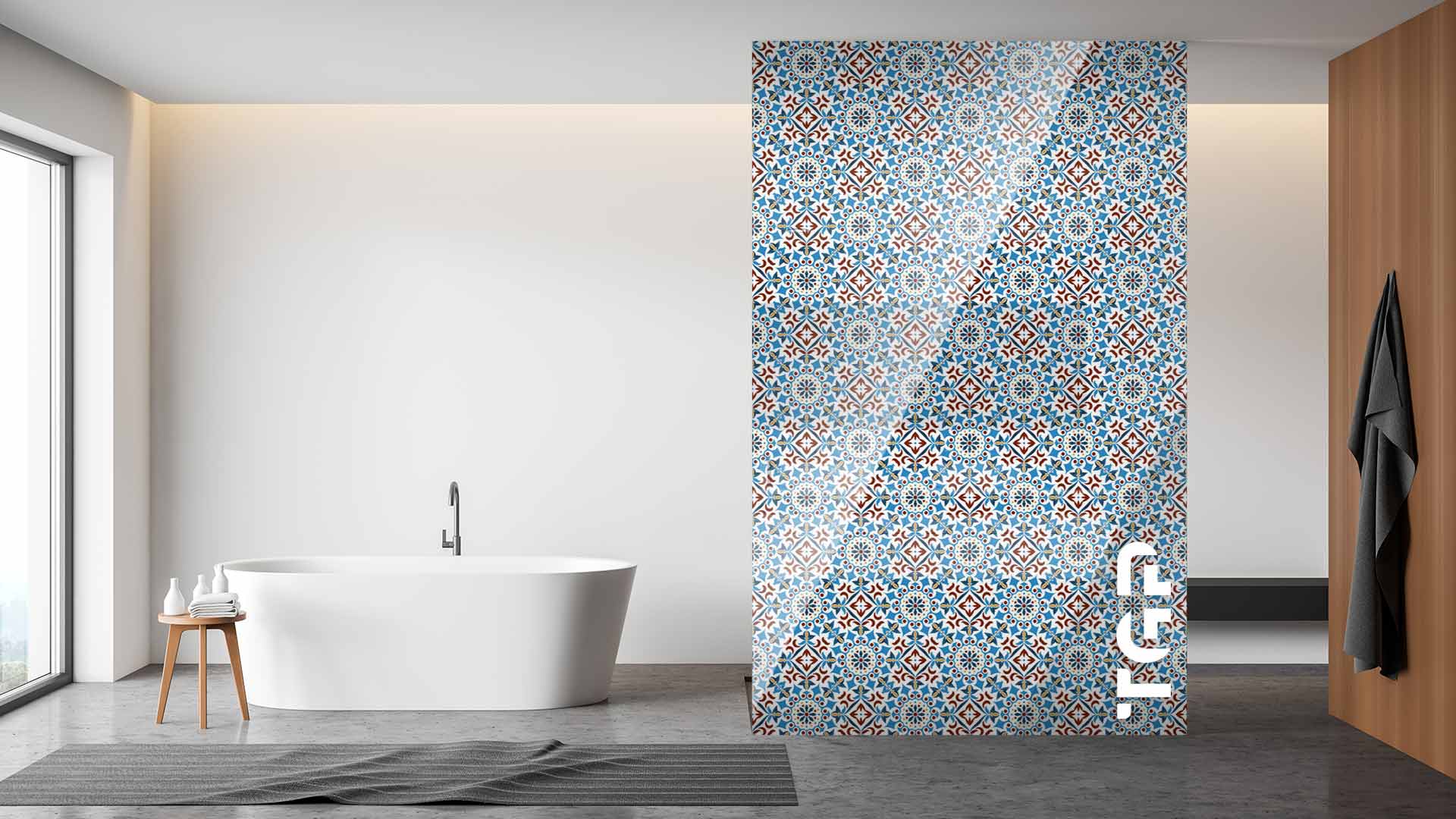 PRC013 Printed glass shower screen