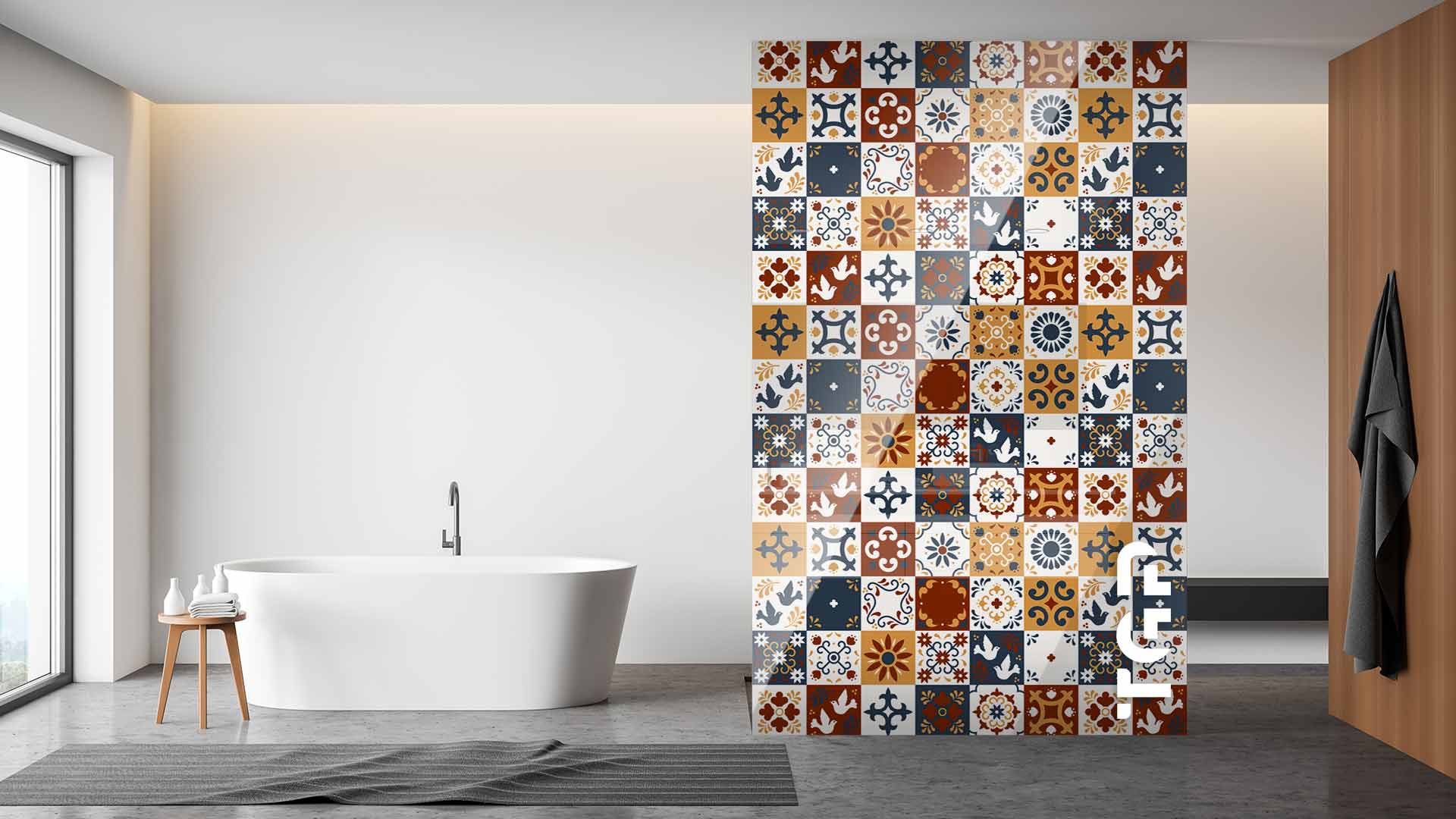 PRC016 Printed glass shower screen