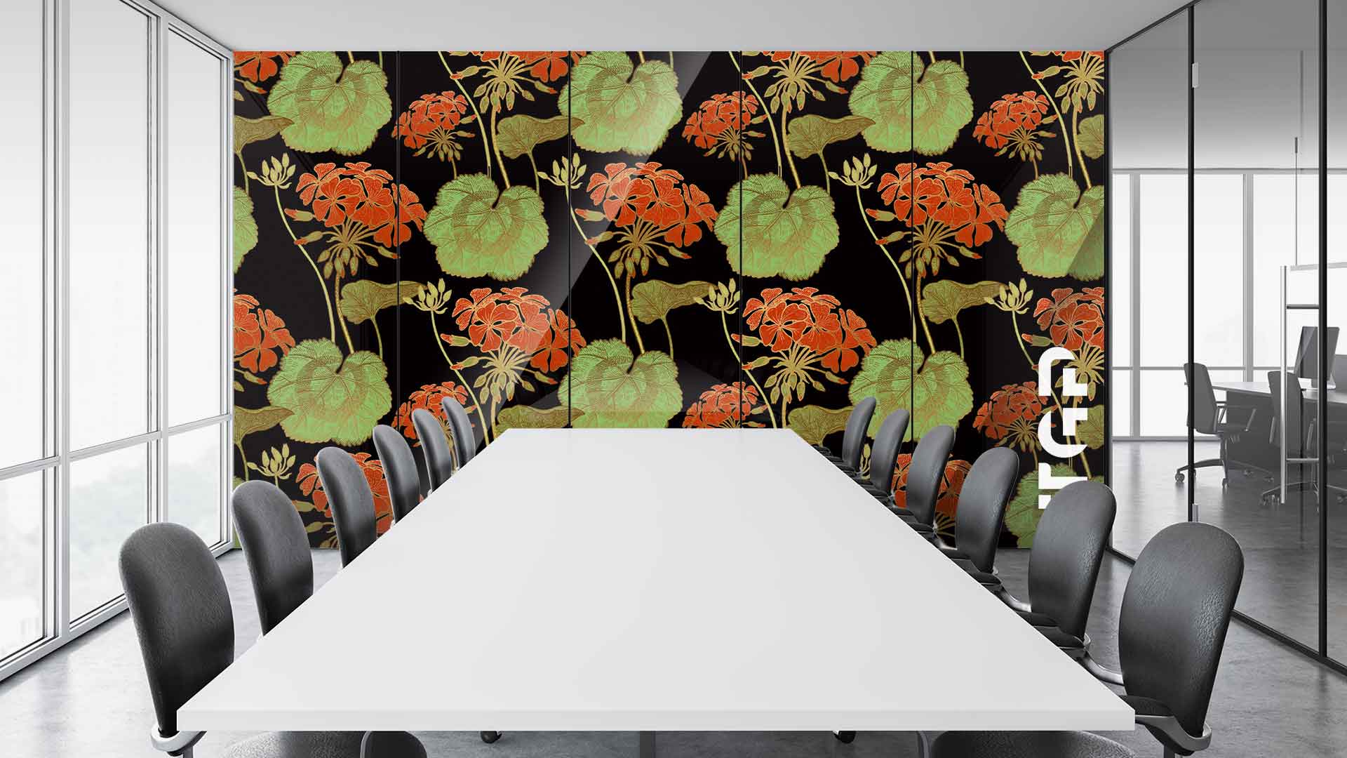 PRM005 Office printed glass wall cladding