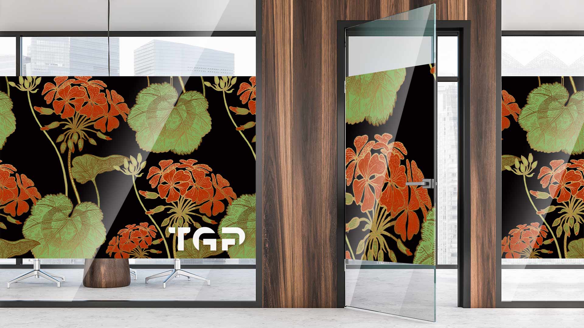 PRM005 Office printed glass wall partition