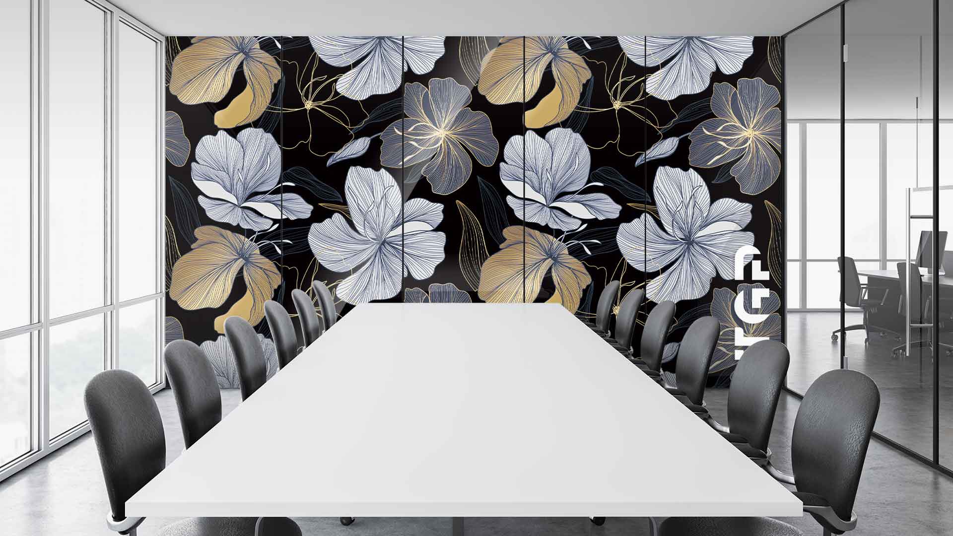PRM012 Office printed glass wall cladding