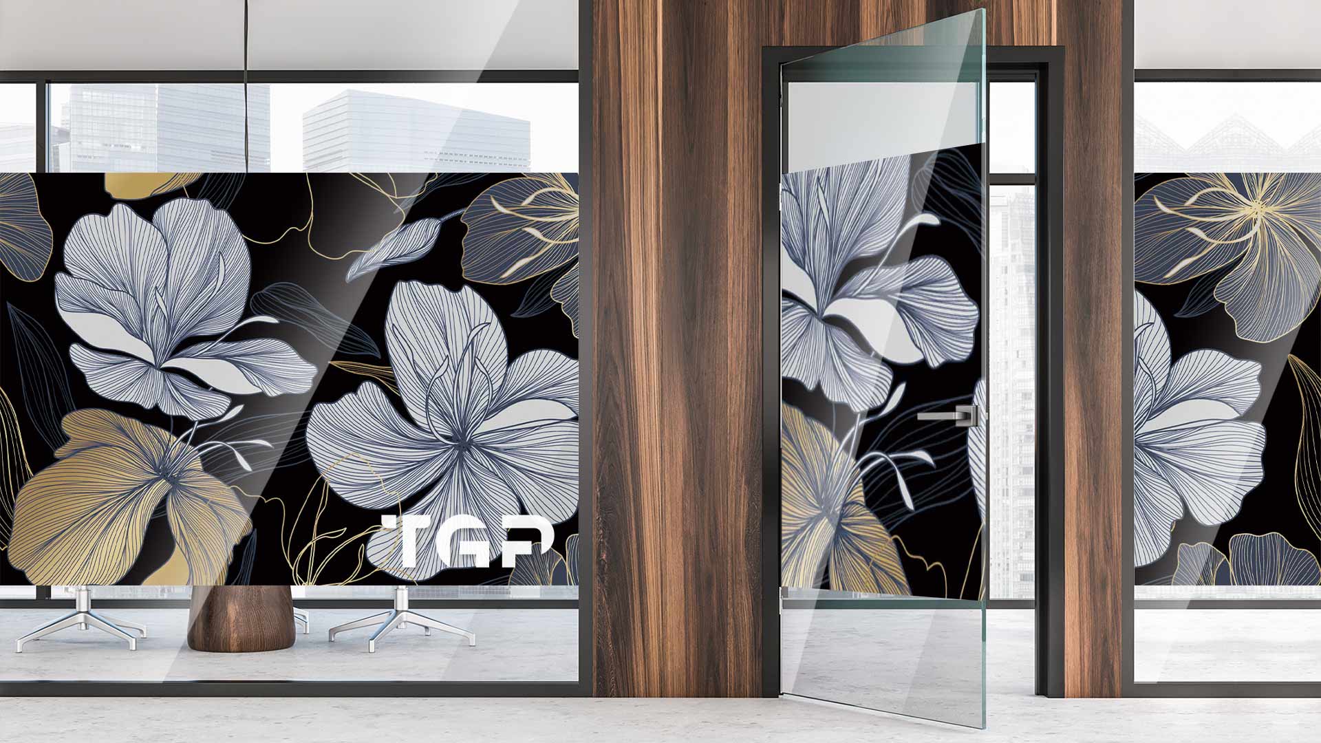 PRM012 Office printed glass wall partition