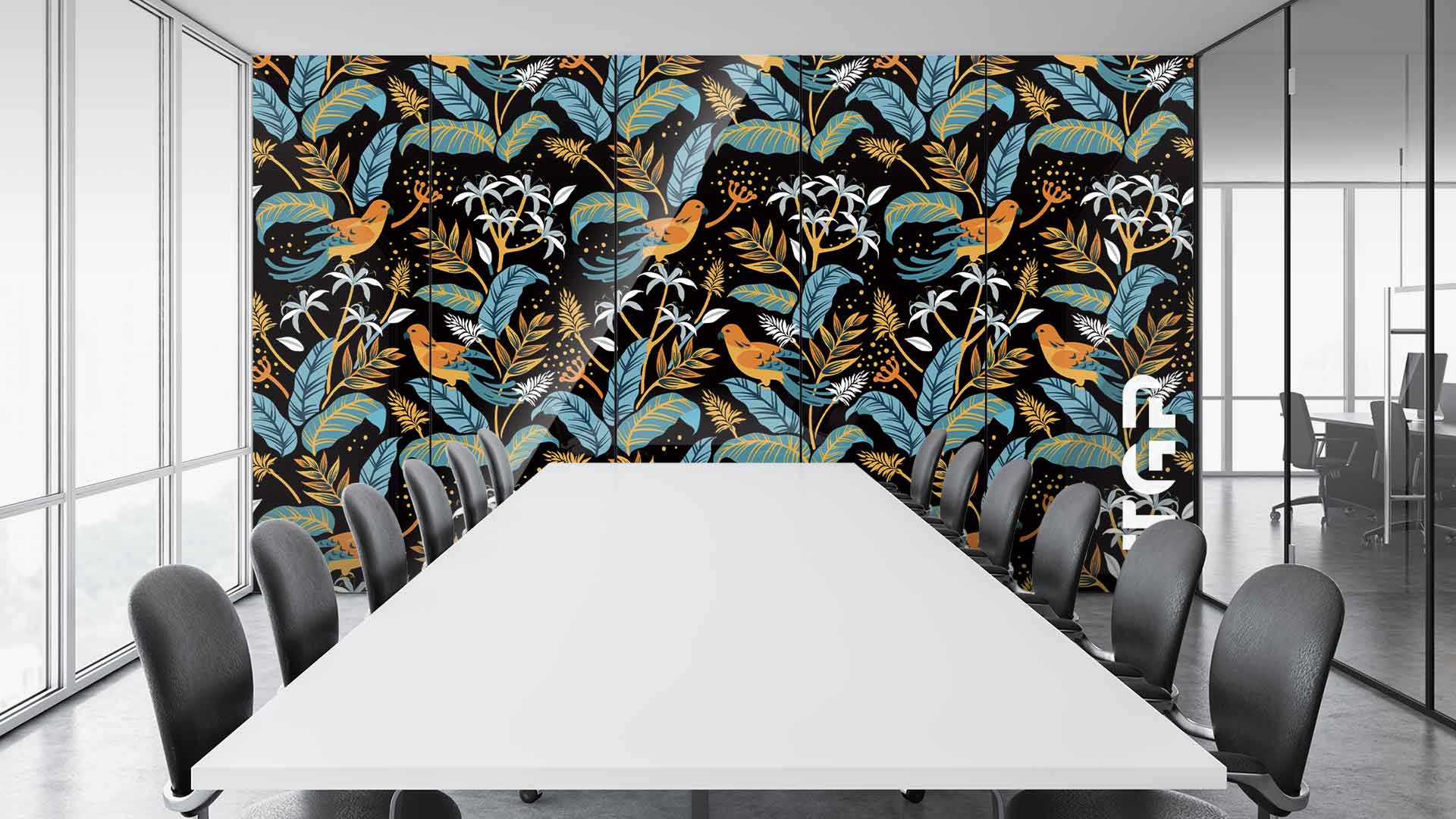 PRM013 Office printed glass wall cladding